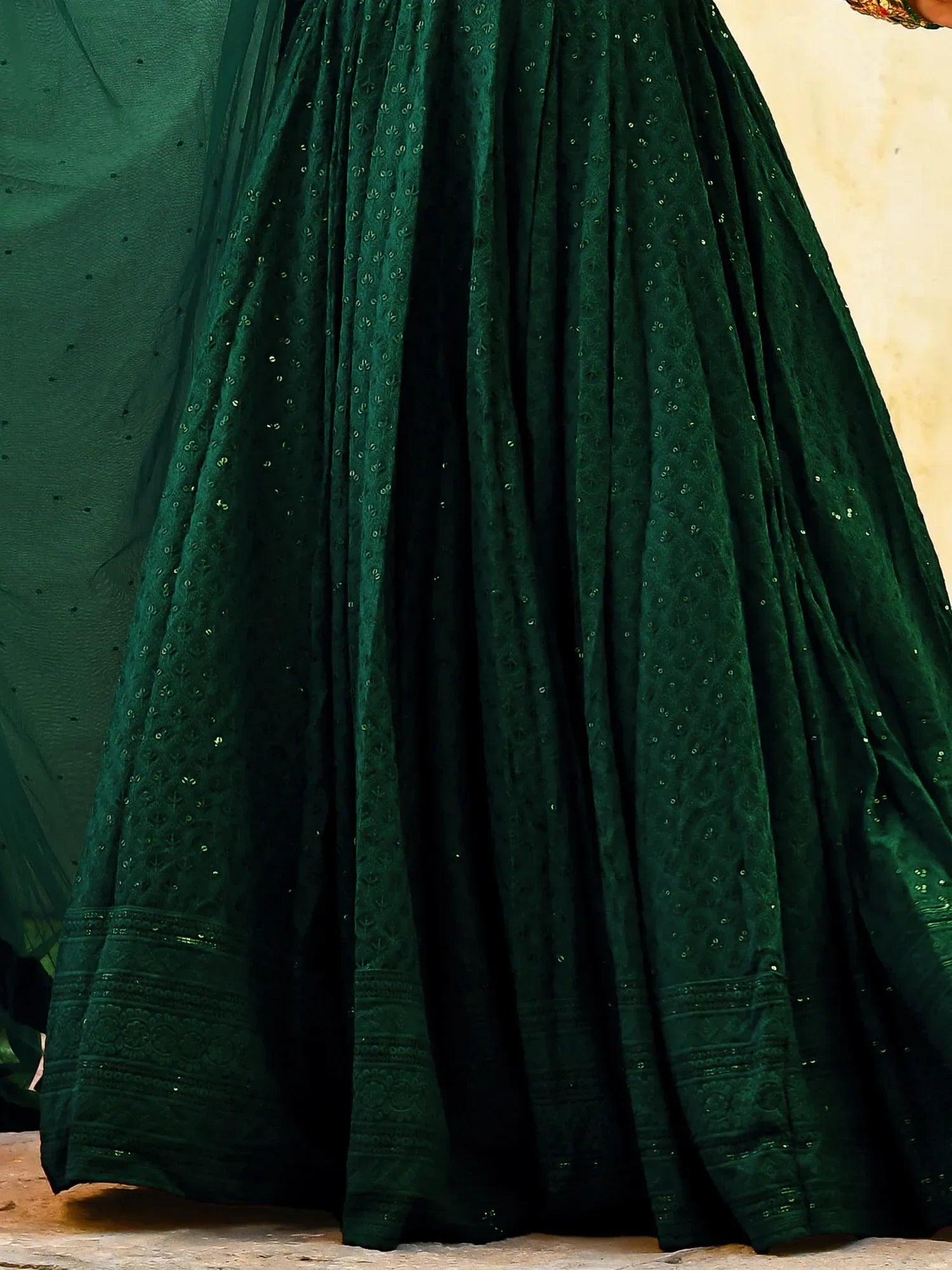 Green Sweet Sequins Georgette Reception Wear Lehenga Choli