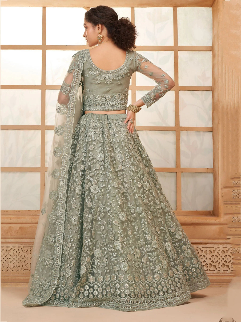 Incredible Grey Embroidered Net Lehenga Choli With Dupatta