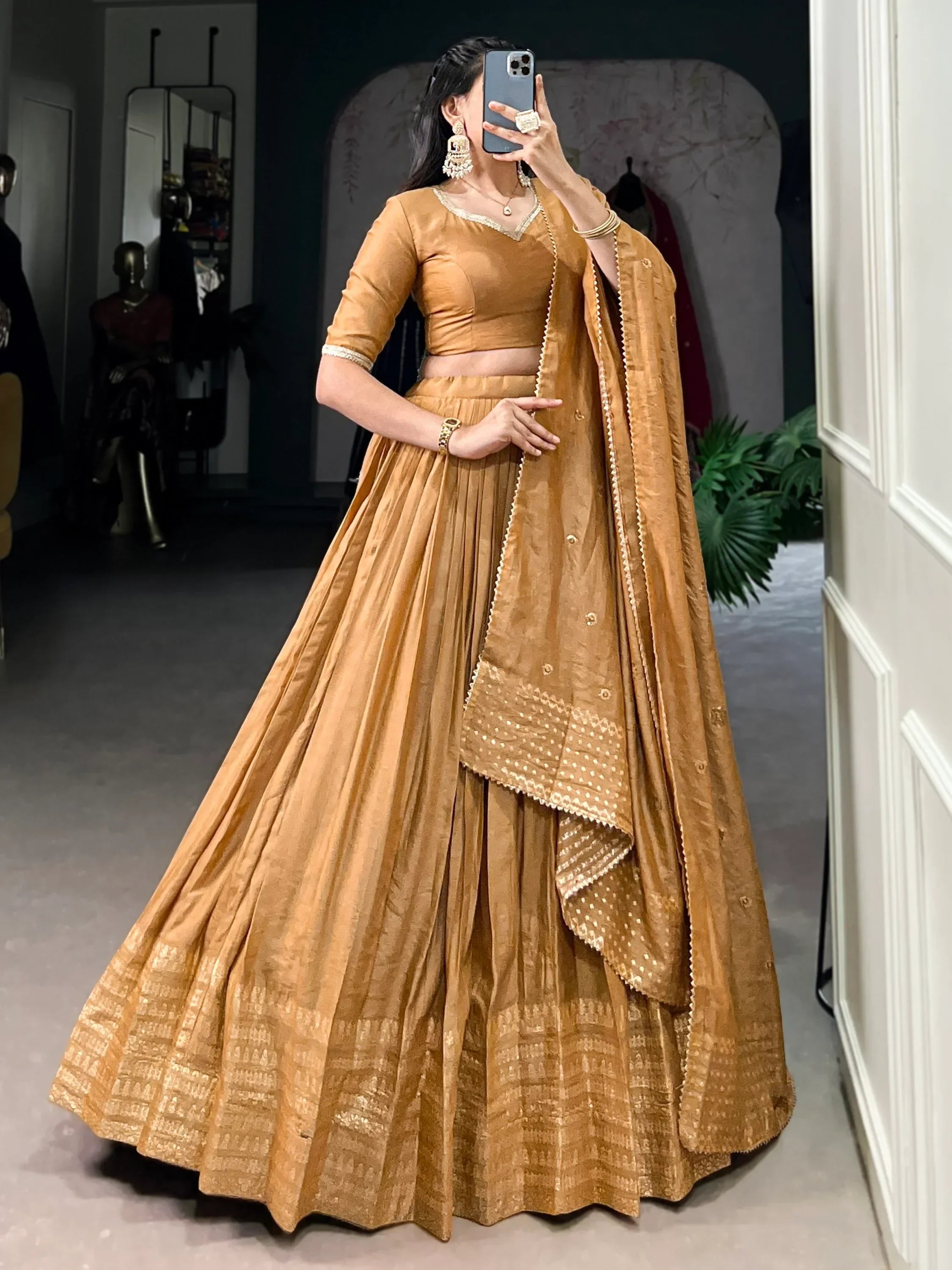 Incredible Mustard Yellow Zari Weaving Chanderi Silk Haldi Wear Lehenga Choli