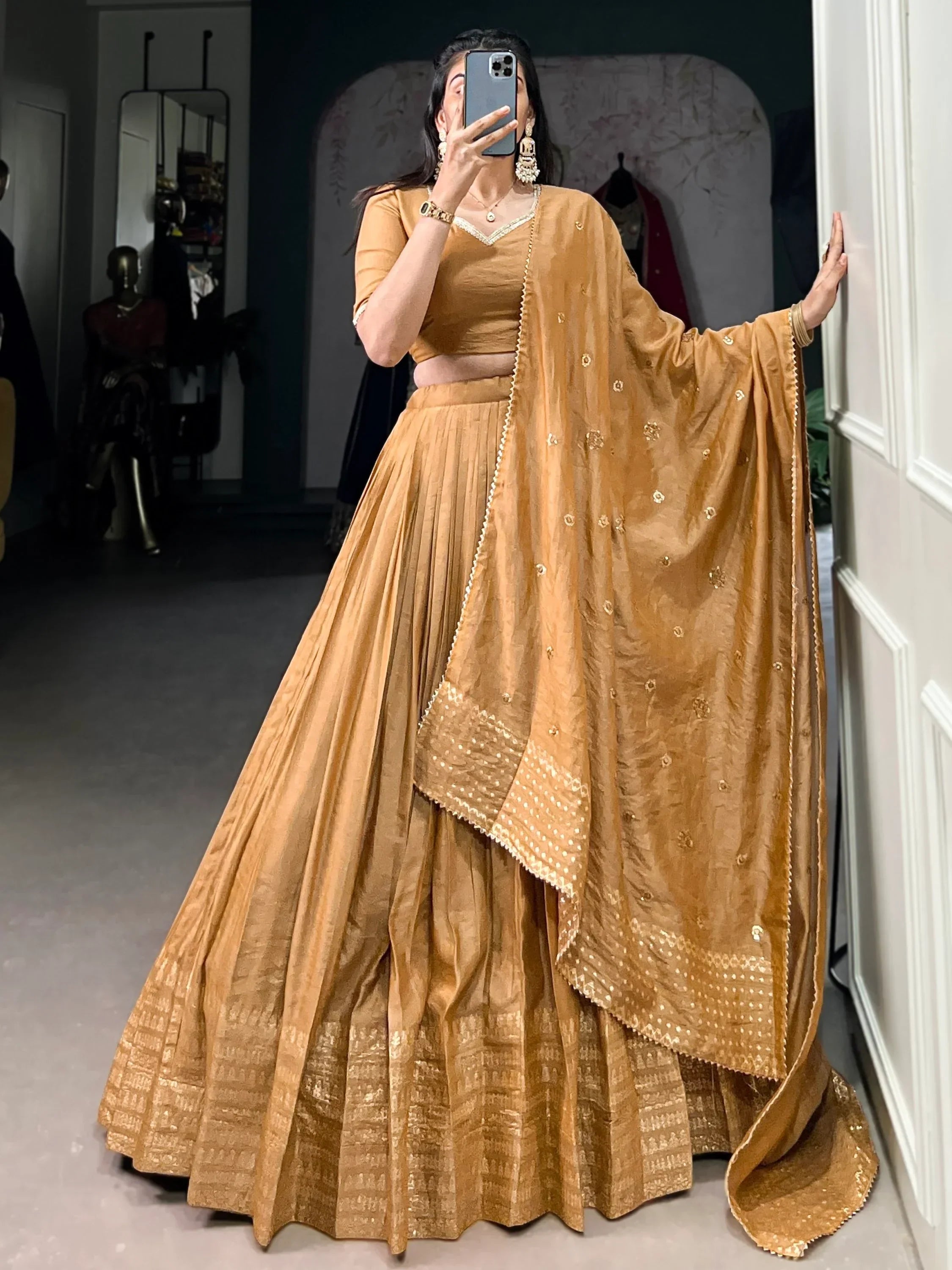 Incredible Mustard Yellow Zari Weaving Chanderi Silk Haldi Wear Lehenga Choli
