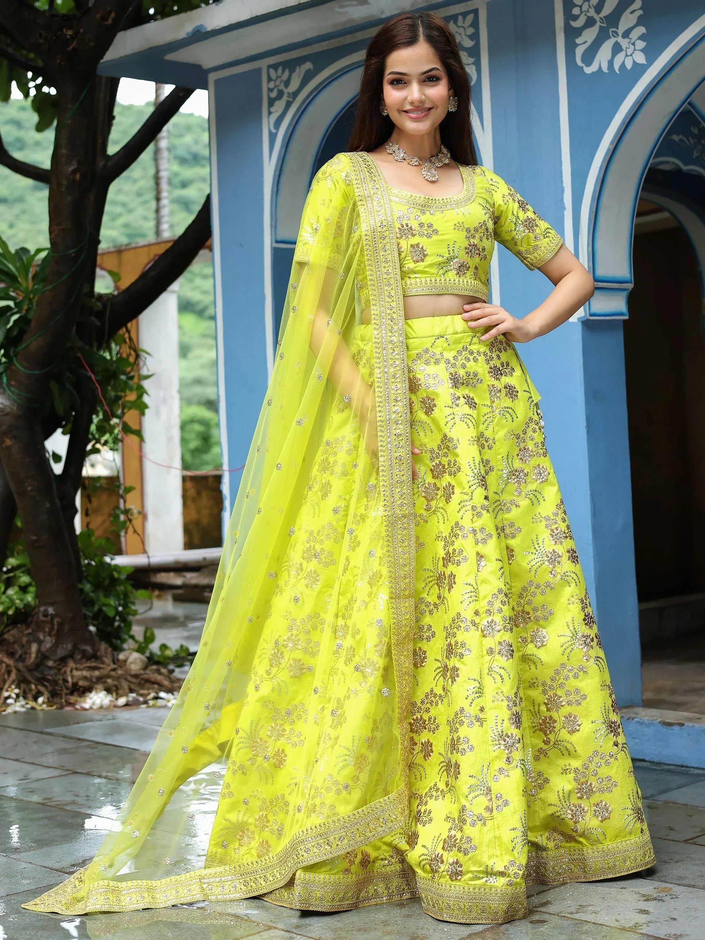 Incredible Prodigious Neon Sequins Work lehenga Choli With Dupatta