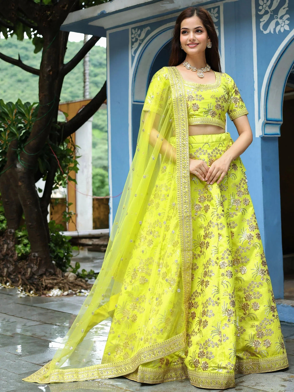 Incredible Prodigious Neon Sequins Work lehenga Choli With Dupatta