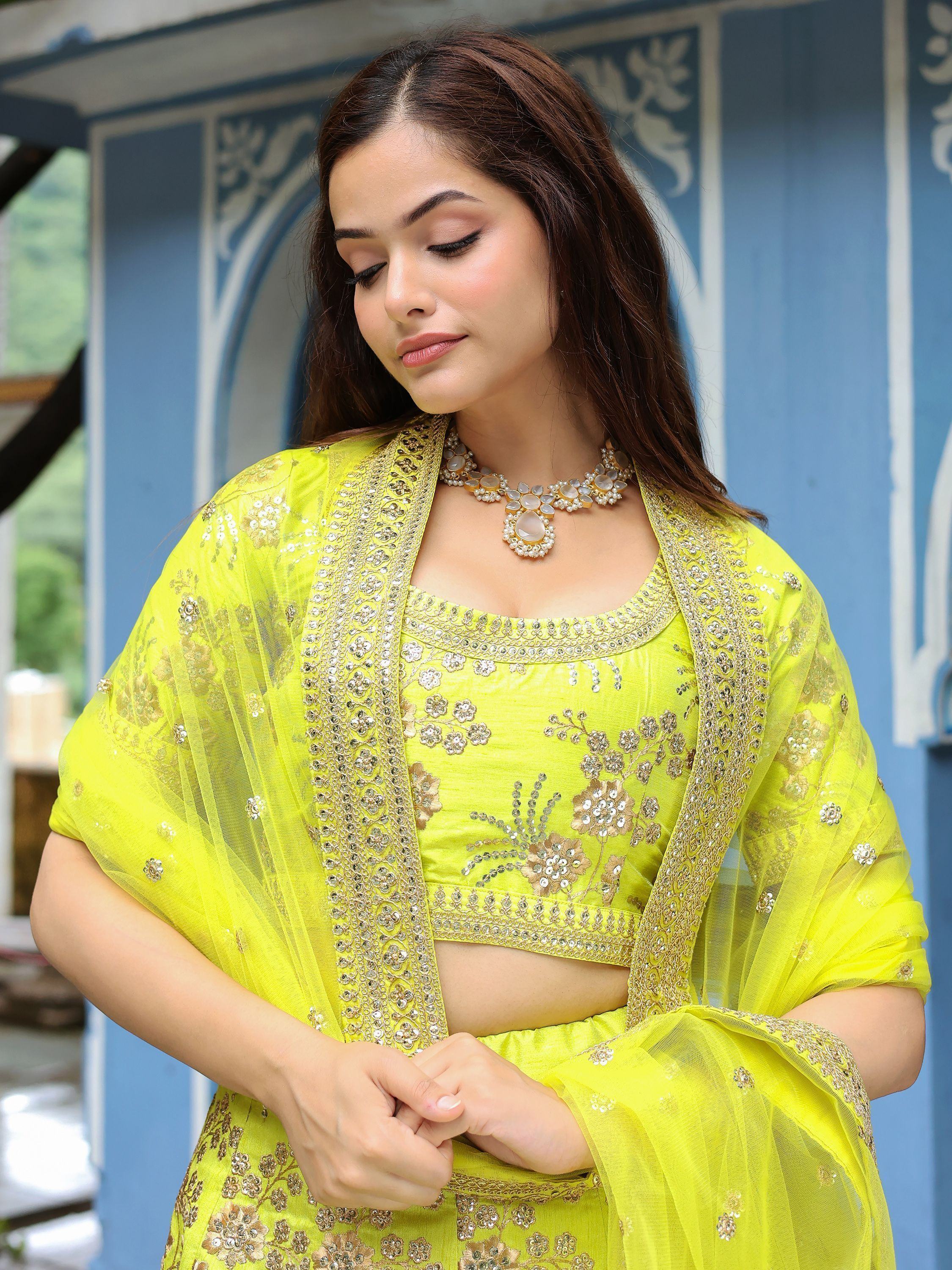 Incredible Prodigious Neon Sequins Work lehenga Choli With Dupatta