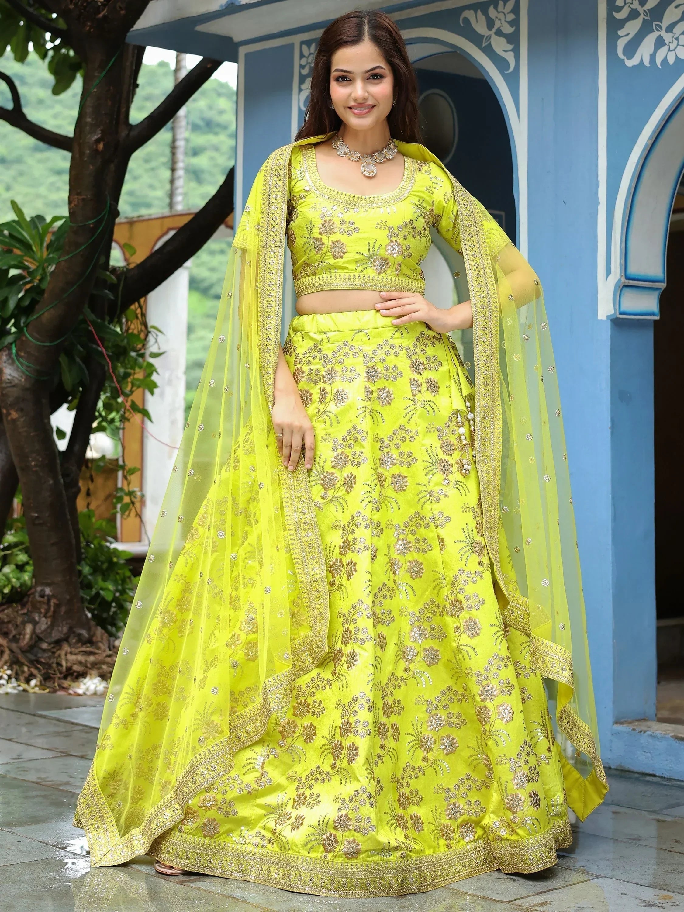 Incredible Prodigious Neon Sequins Work lehenga Choli With Dupatta