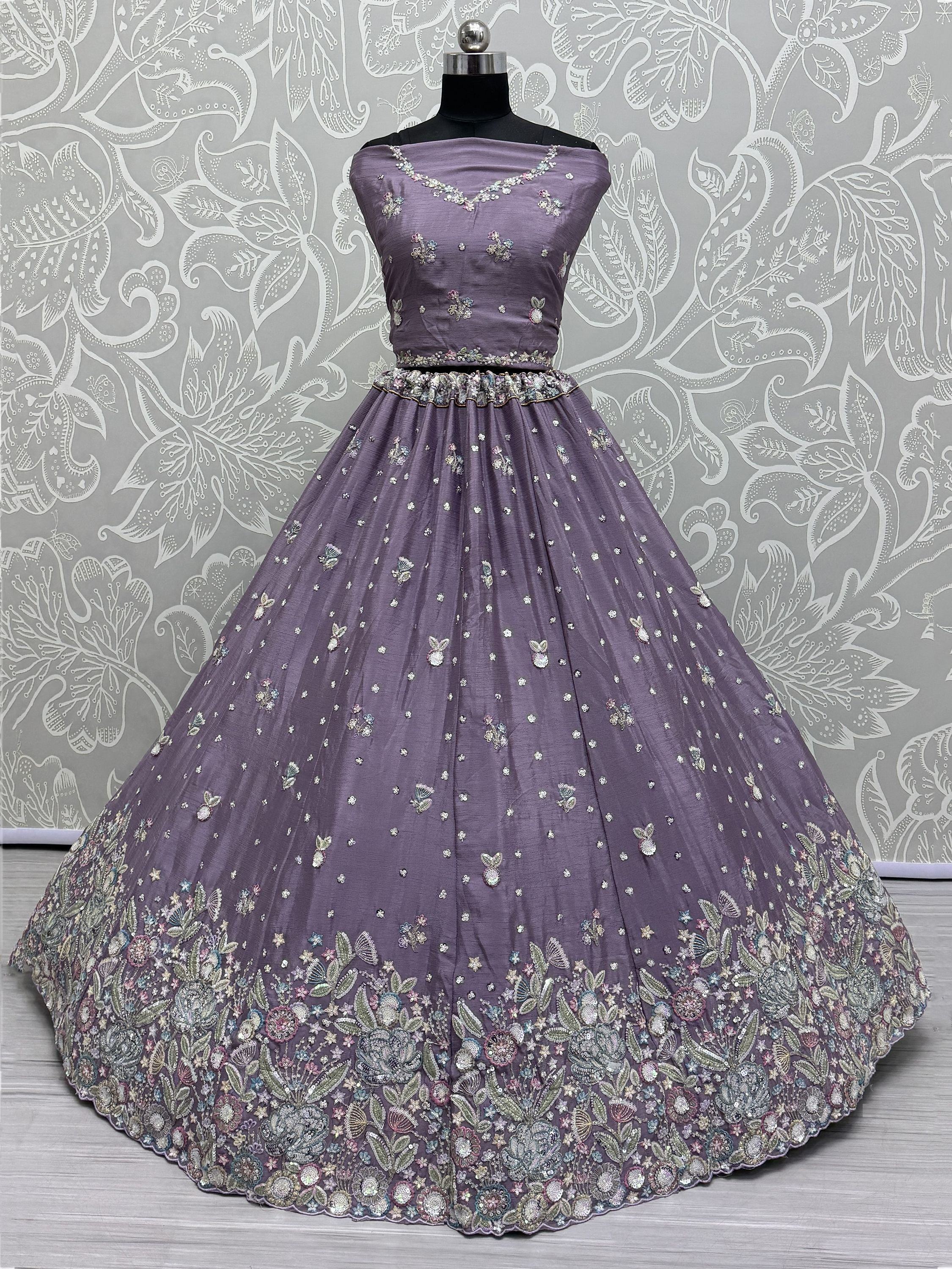 Purple Incredible Sequins Chinon Sangeet Wear Lehenga Choli