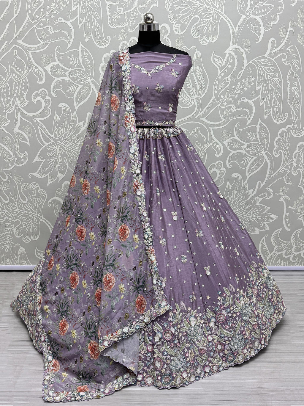 Purple Incredible Sequins Chinon Sangeet Wear Lehenga Choli