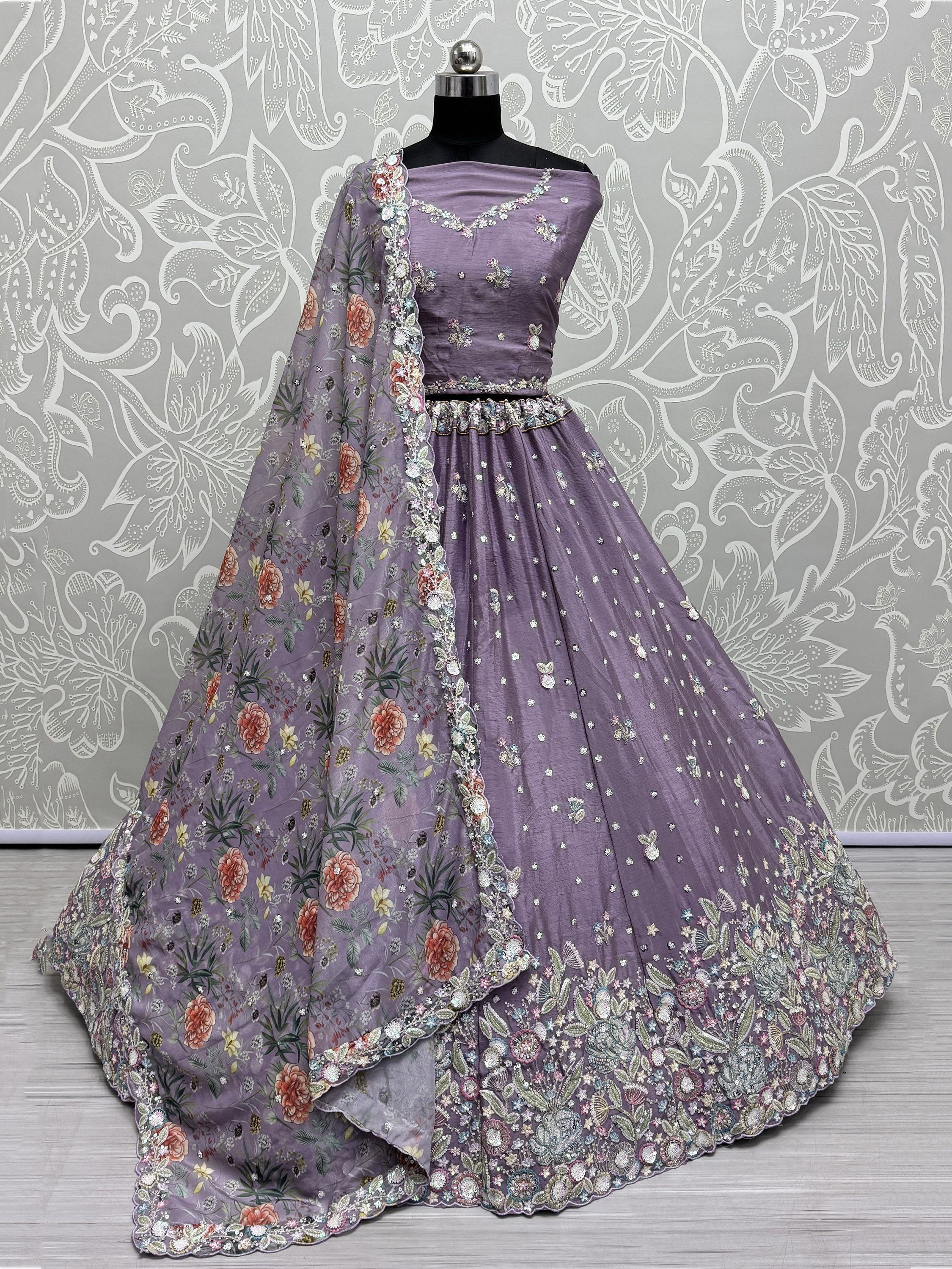 Purple Incredible Sequins Chinon Sangeet Wear Lehenga Choli
