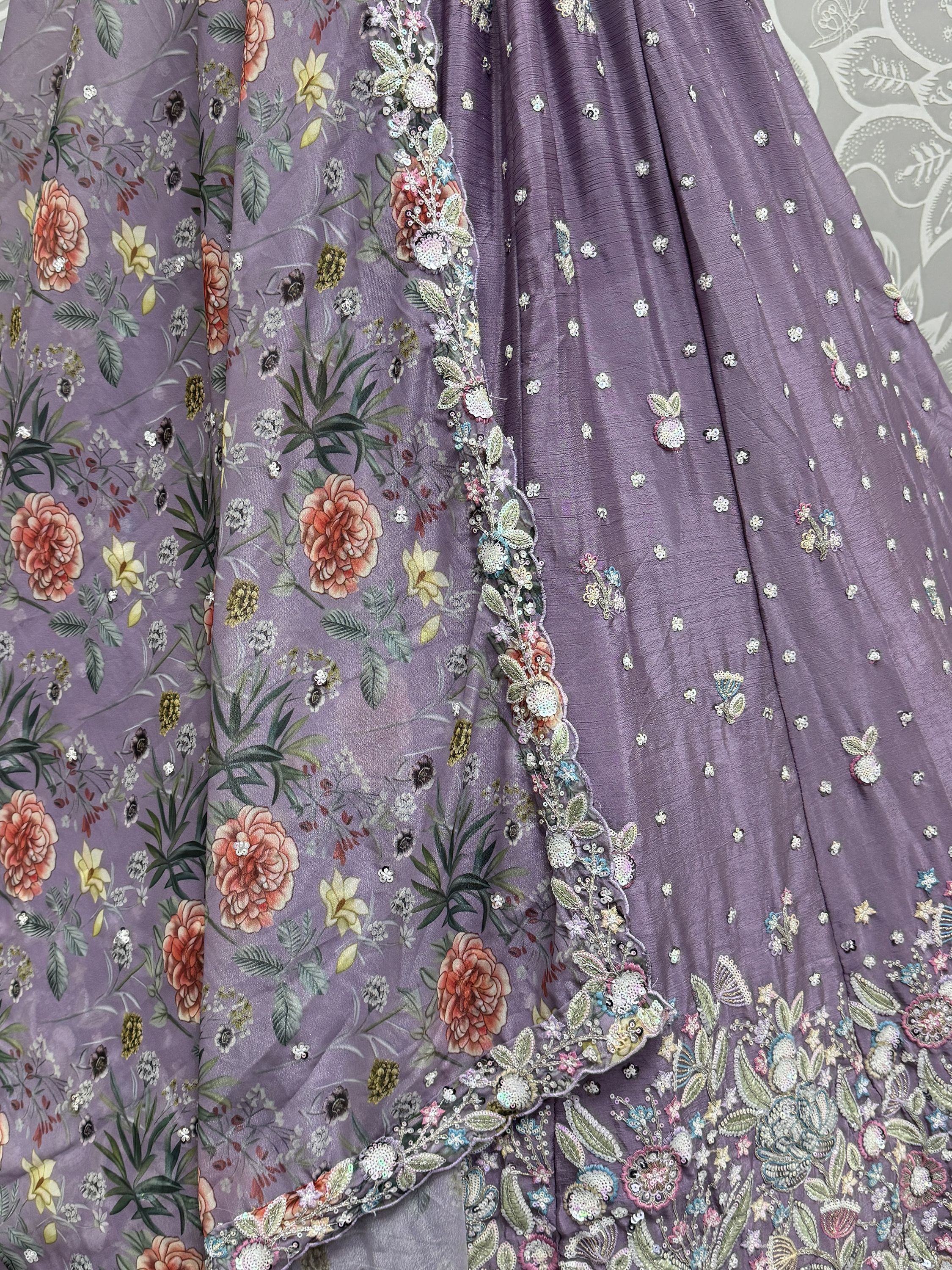 Purple Incredible Sequins Chinon Sangeet Wear Lehenga Choli