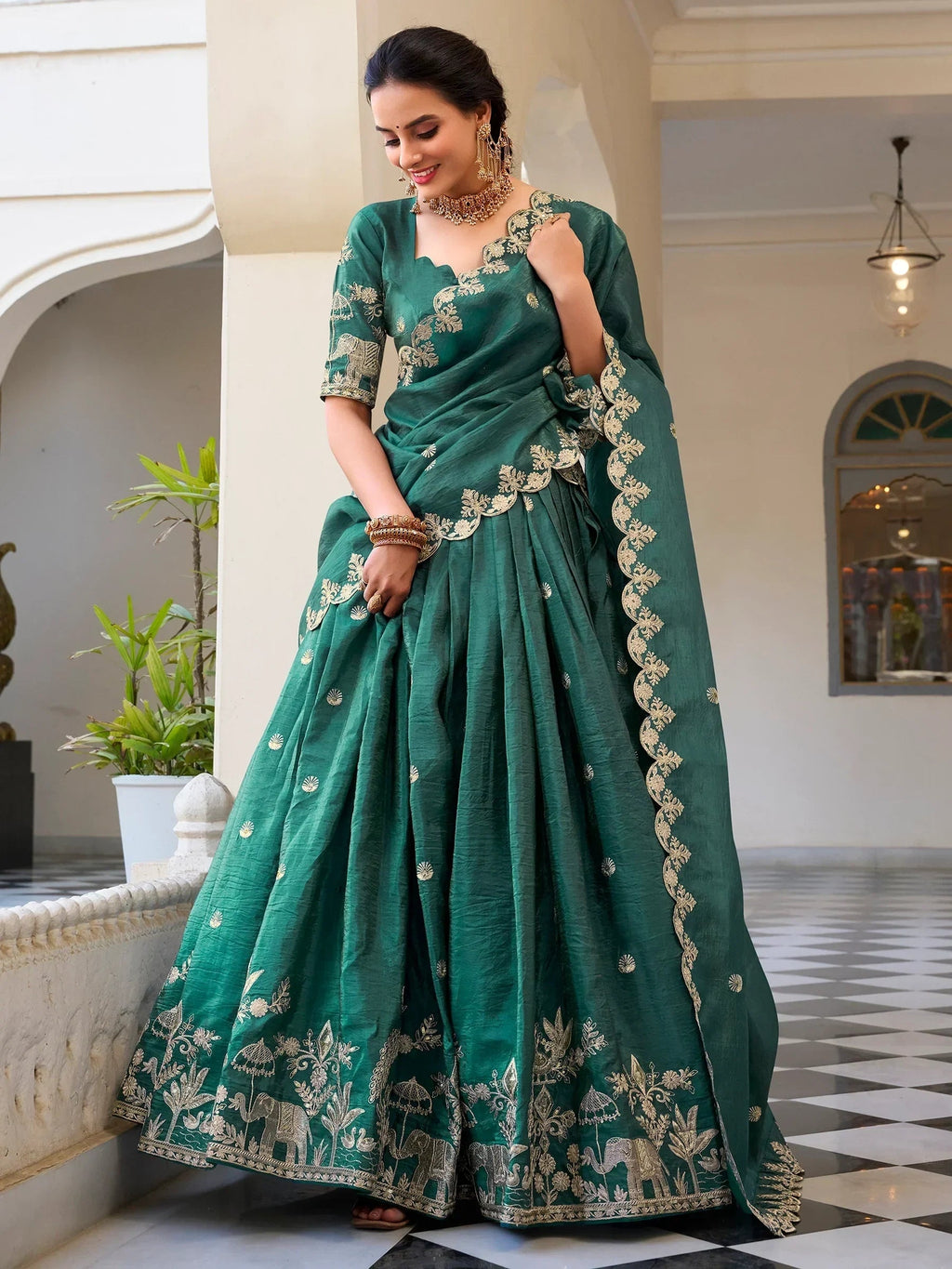 Teal Incredible Thread Embroidery Festival Wear Lehenga Choli