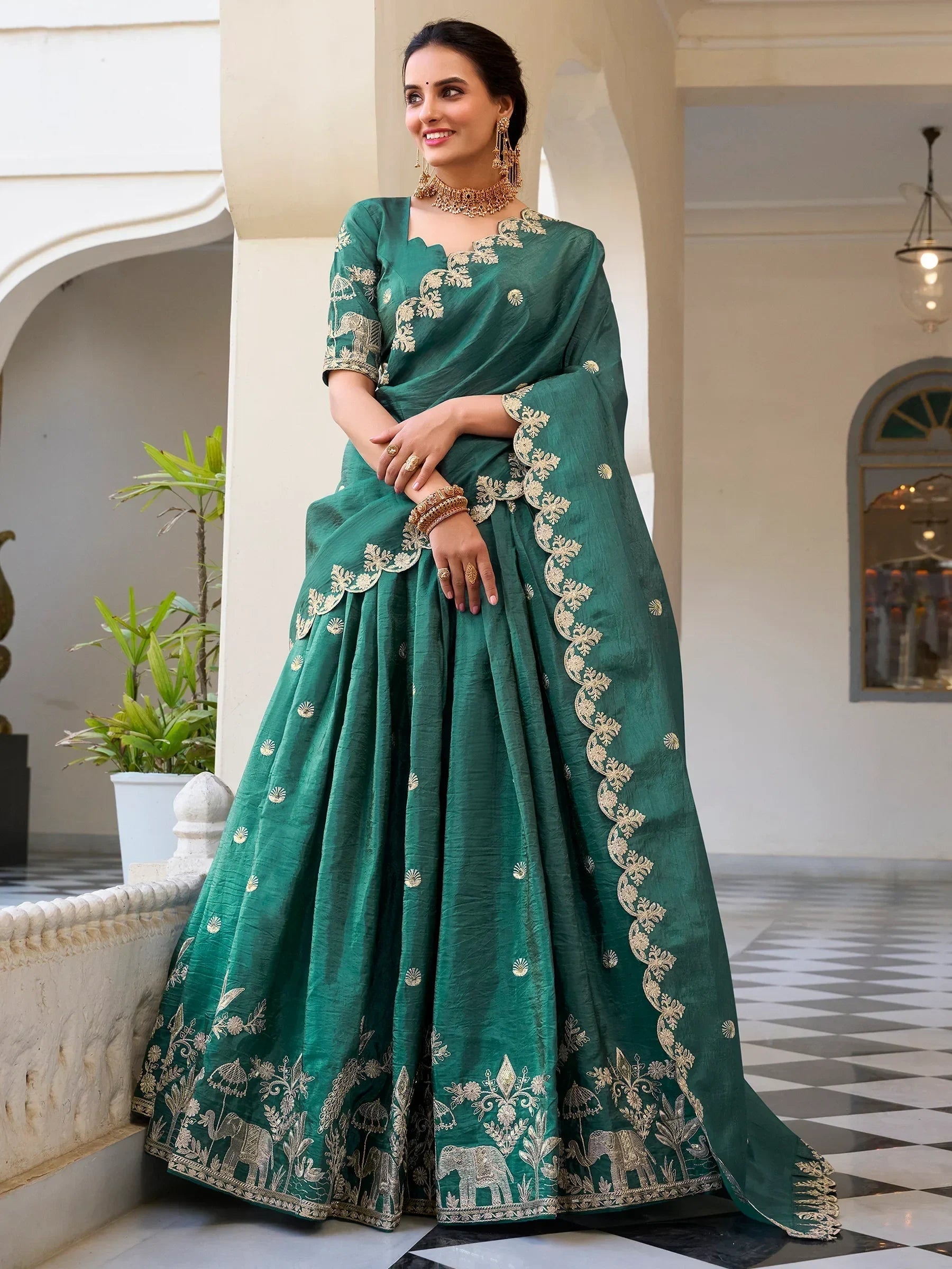 Teal Incredible Thread Embroidery Festival Wear Lehenga Choli