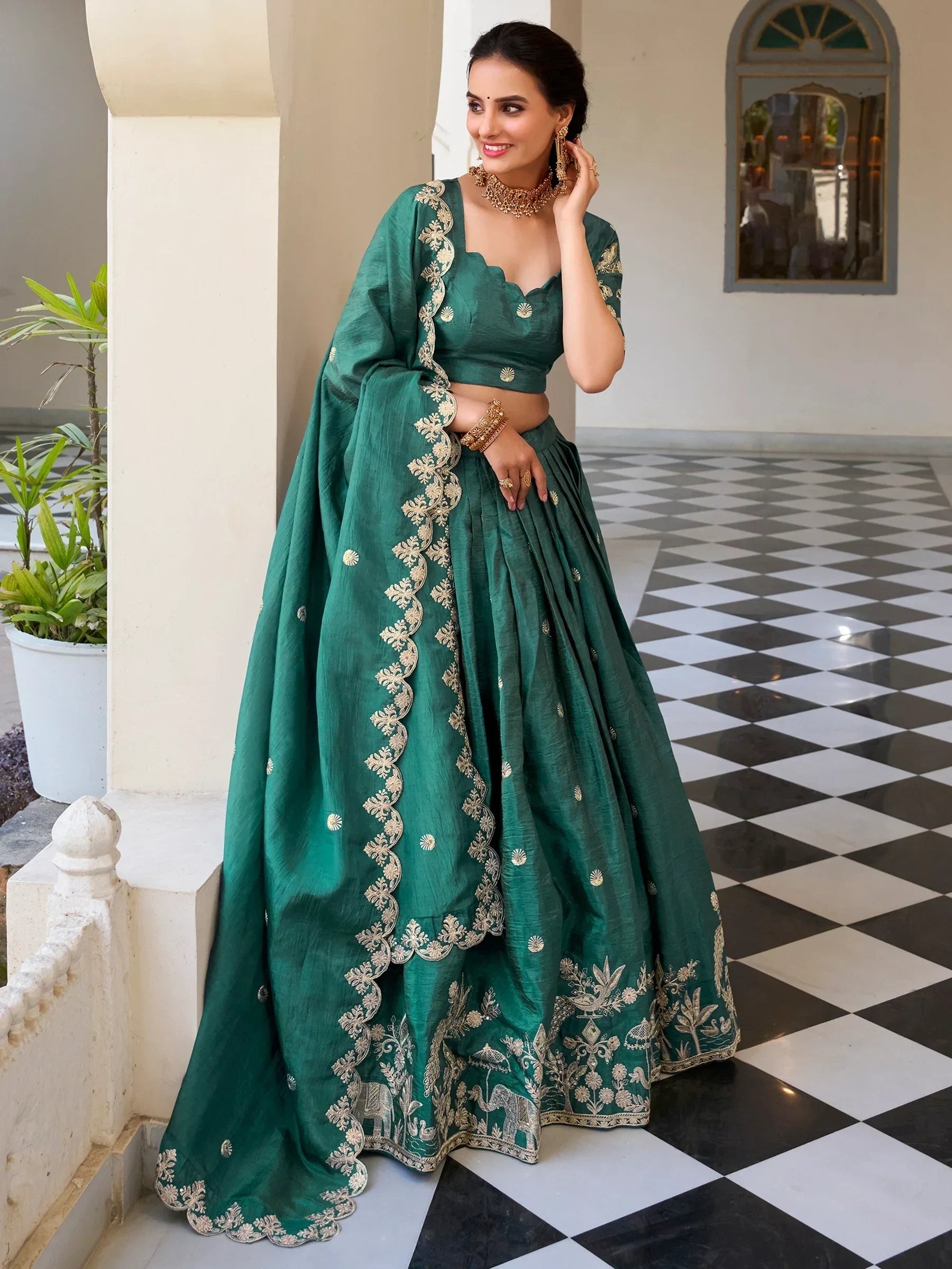 Teal Incredible Thread Embroidery Festival Wear Lehenga Choli