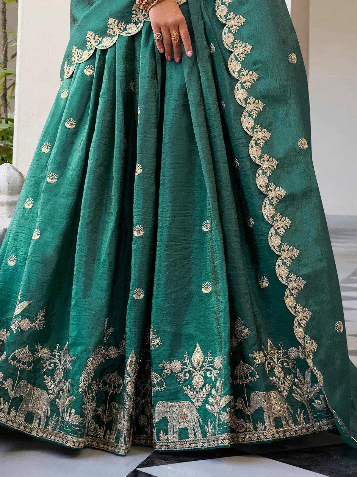 Teal Incredible Thread Embroidery Festival Wear Lehenga Choli