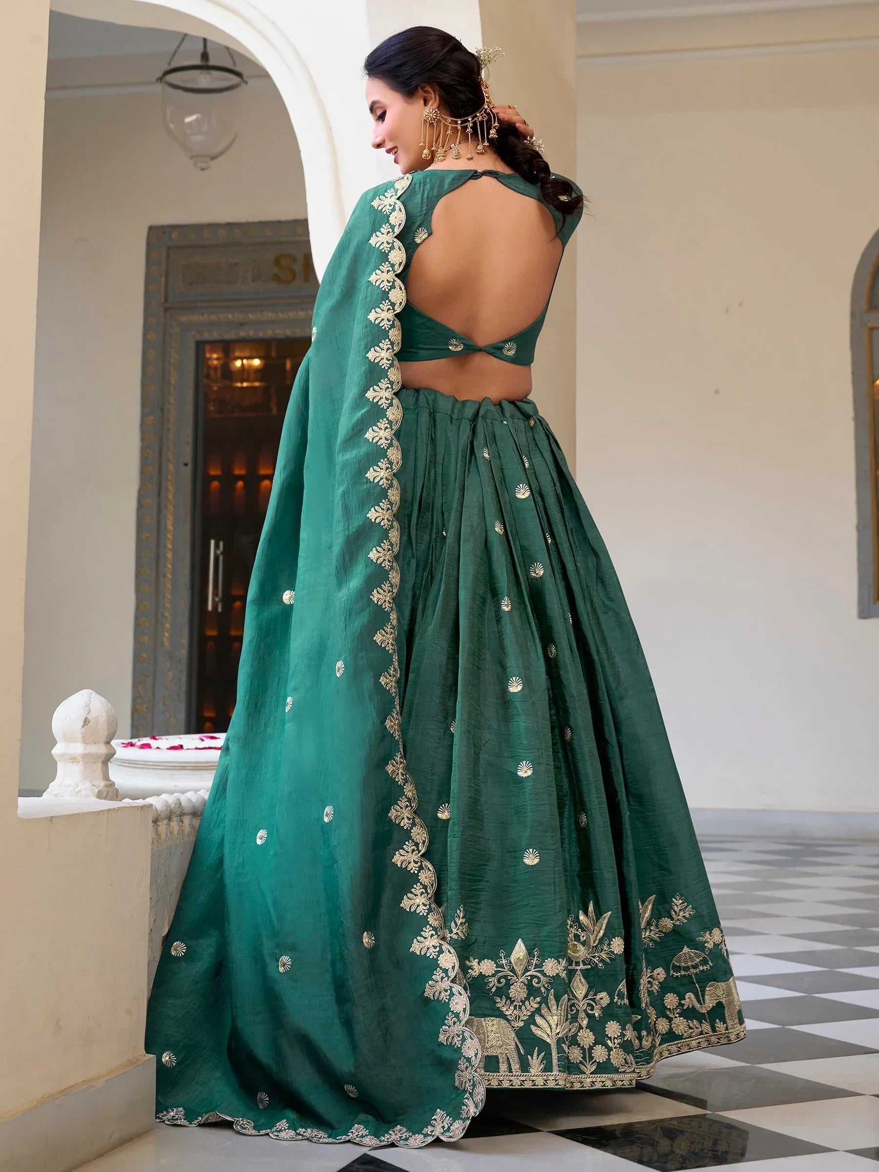 Teal Incredible Thread Embroidery Festival Wear Lehenga Choli