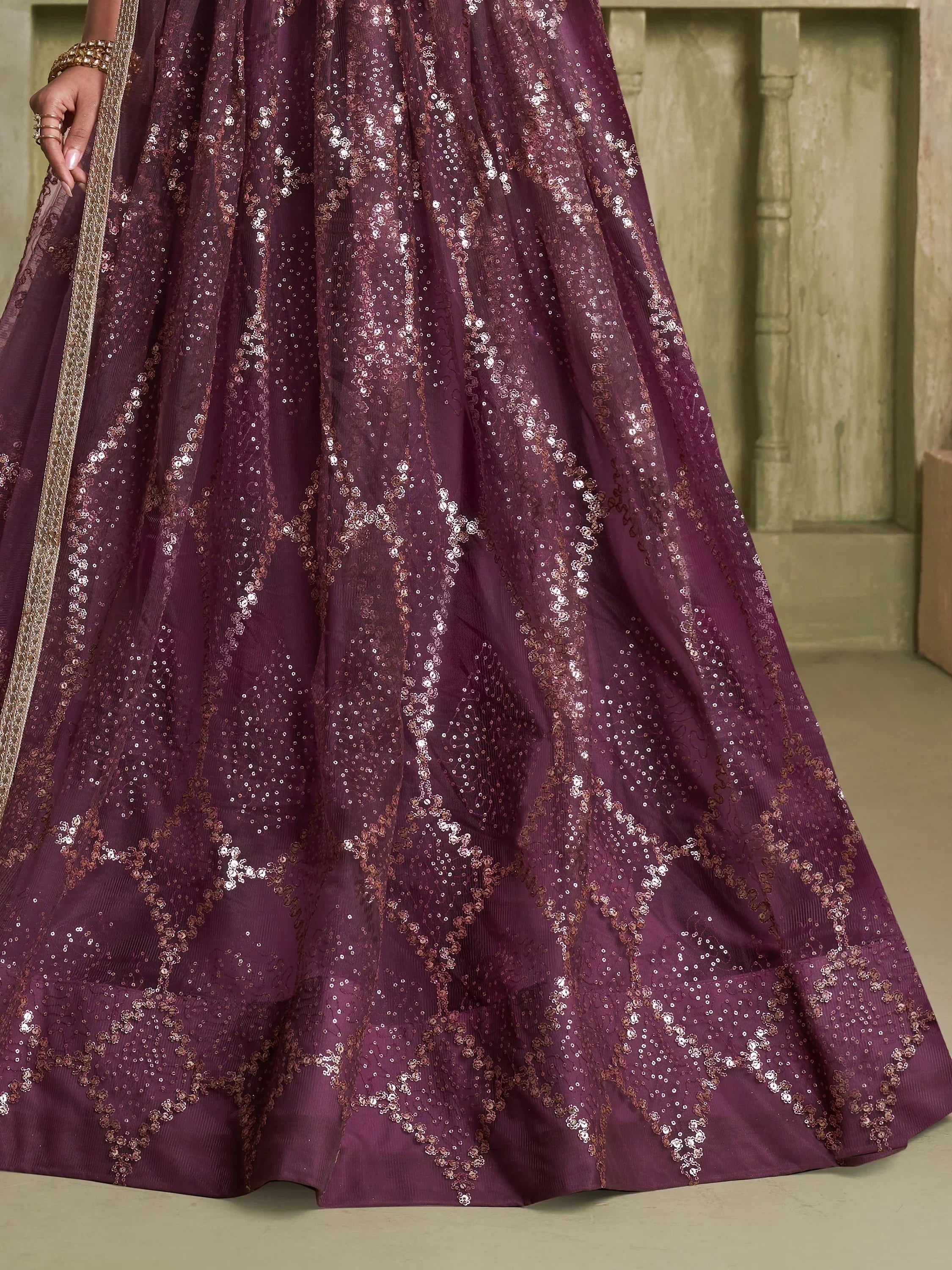 Incredible Wine Sequins Net Designer Lehenga Choli With Dupatta