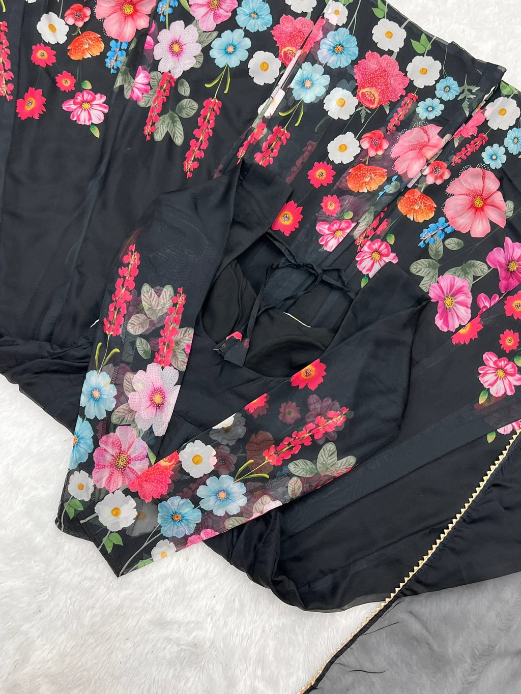 Black Incredible Floral Printed Organza Festival Wear Anarkali Suit
