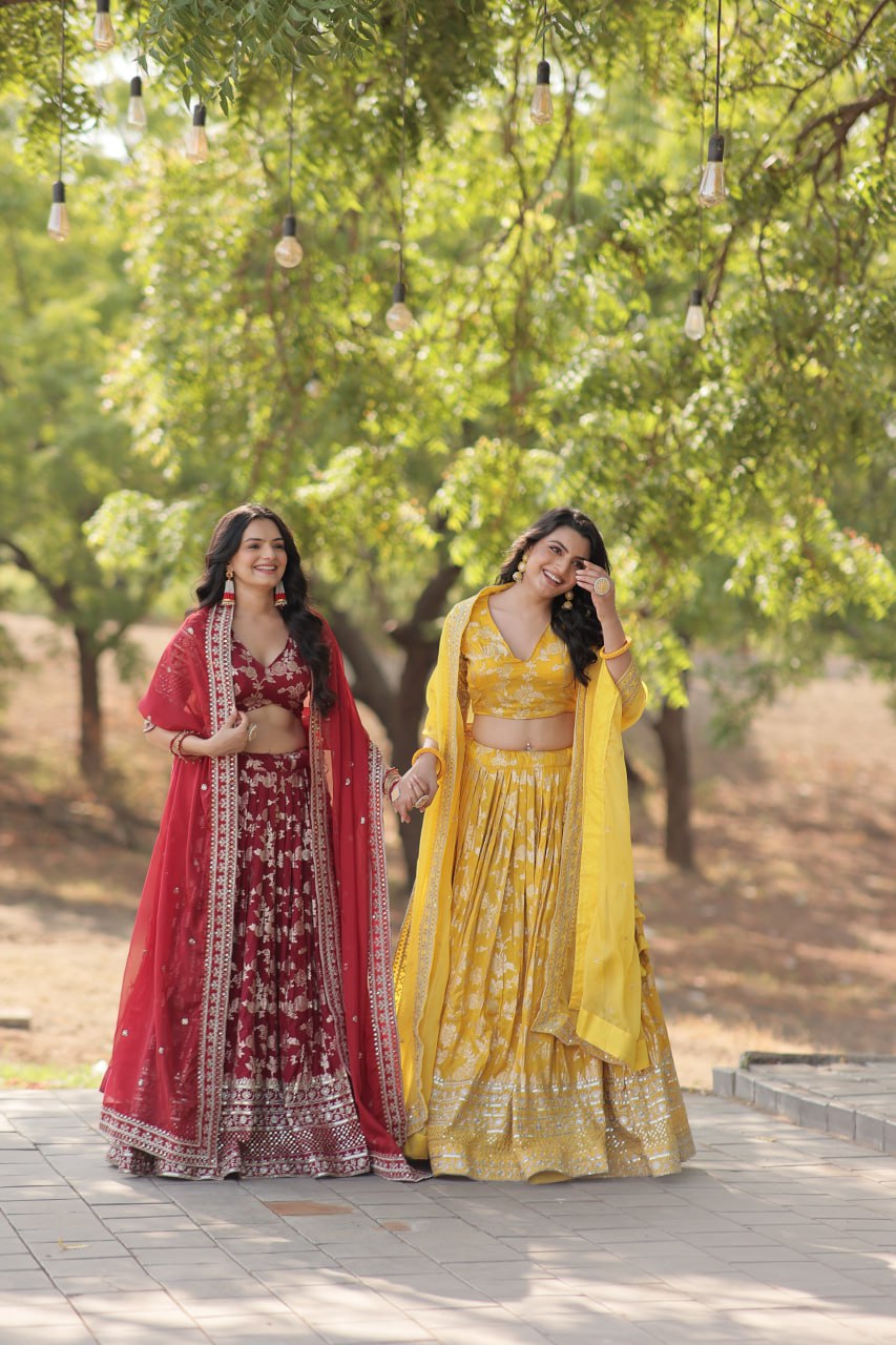 Jacquard Embroidered Sequins Lehenga Choli with Dupatta