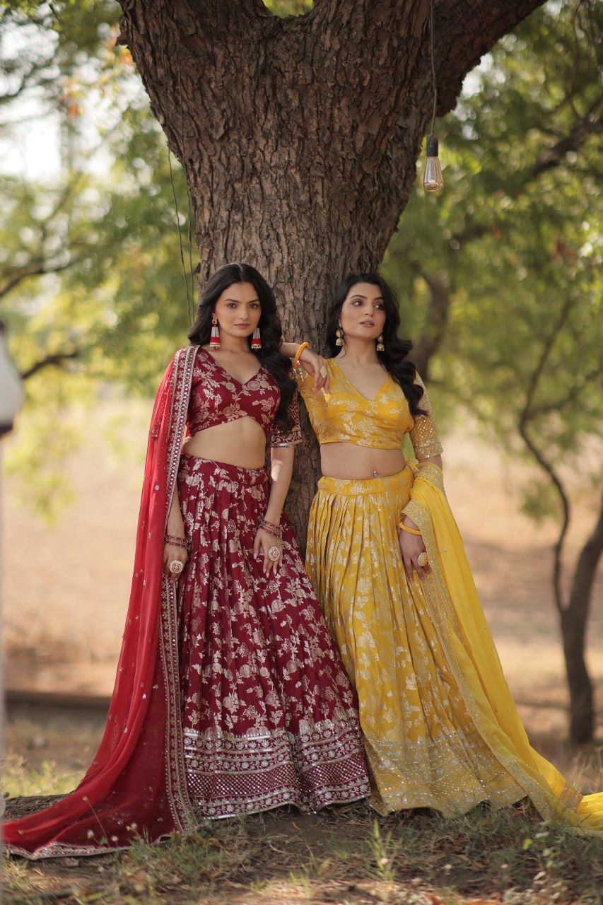 Jacquard Embroidered Sequins Lehenga Choli with Dupatta