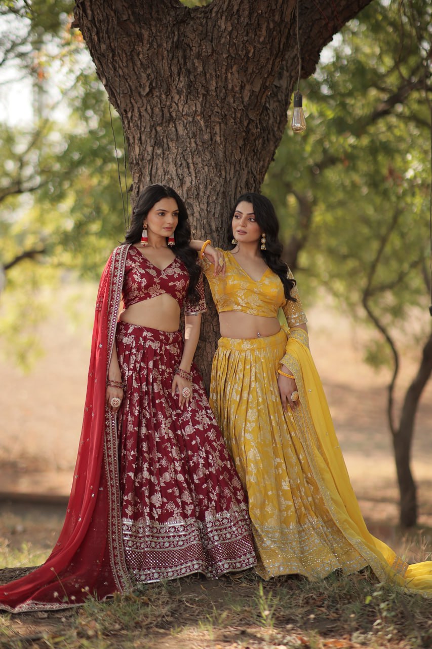 Jacquard Embroidered Sequins Lehenga Choli with Dupatta