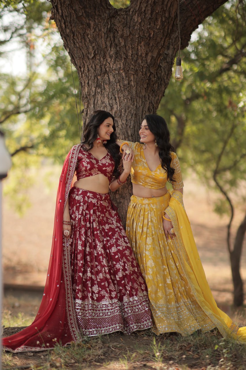 Jacquard Embroidered Sequins Lehenga Choli with Dupatta