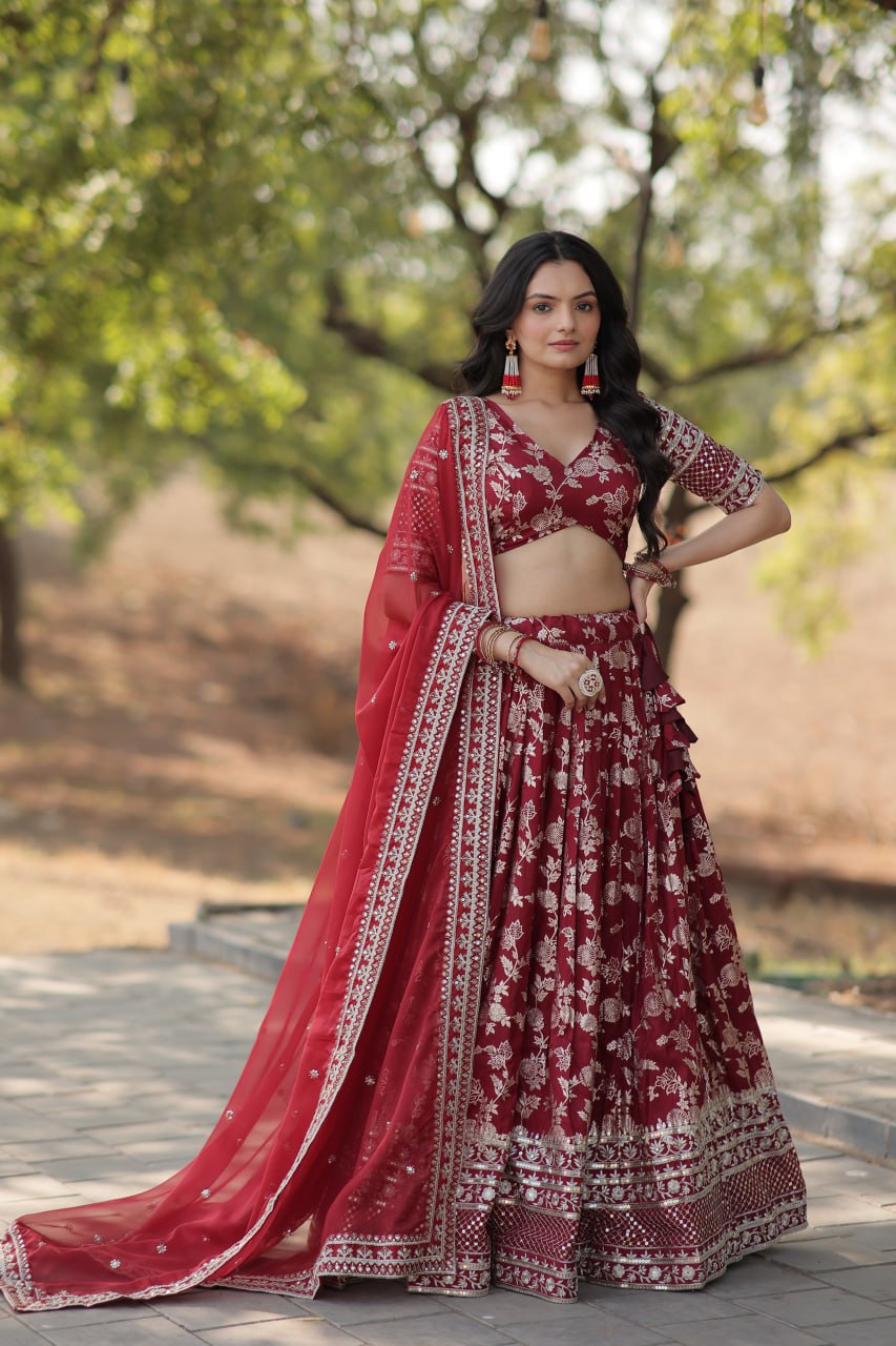Jacquard Embroidered Sequins Lehenga Choli with Dupatta