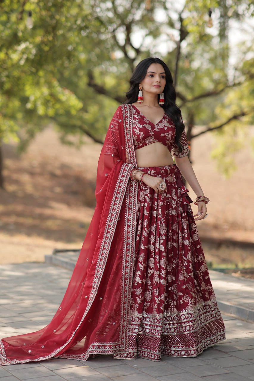 Jacquard Embroidered Sequins Lehenga Choli with Dupatta