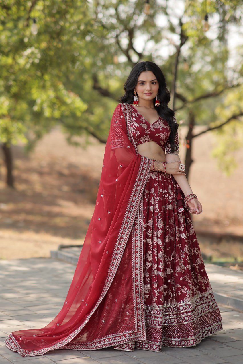 Jacquard Embroidered Sequins Lehenga Choli with Dupatta