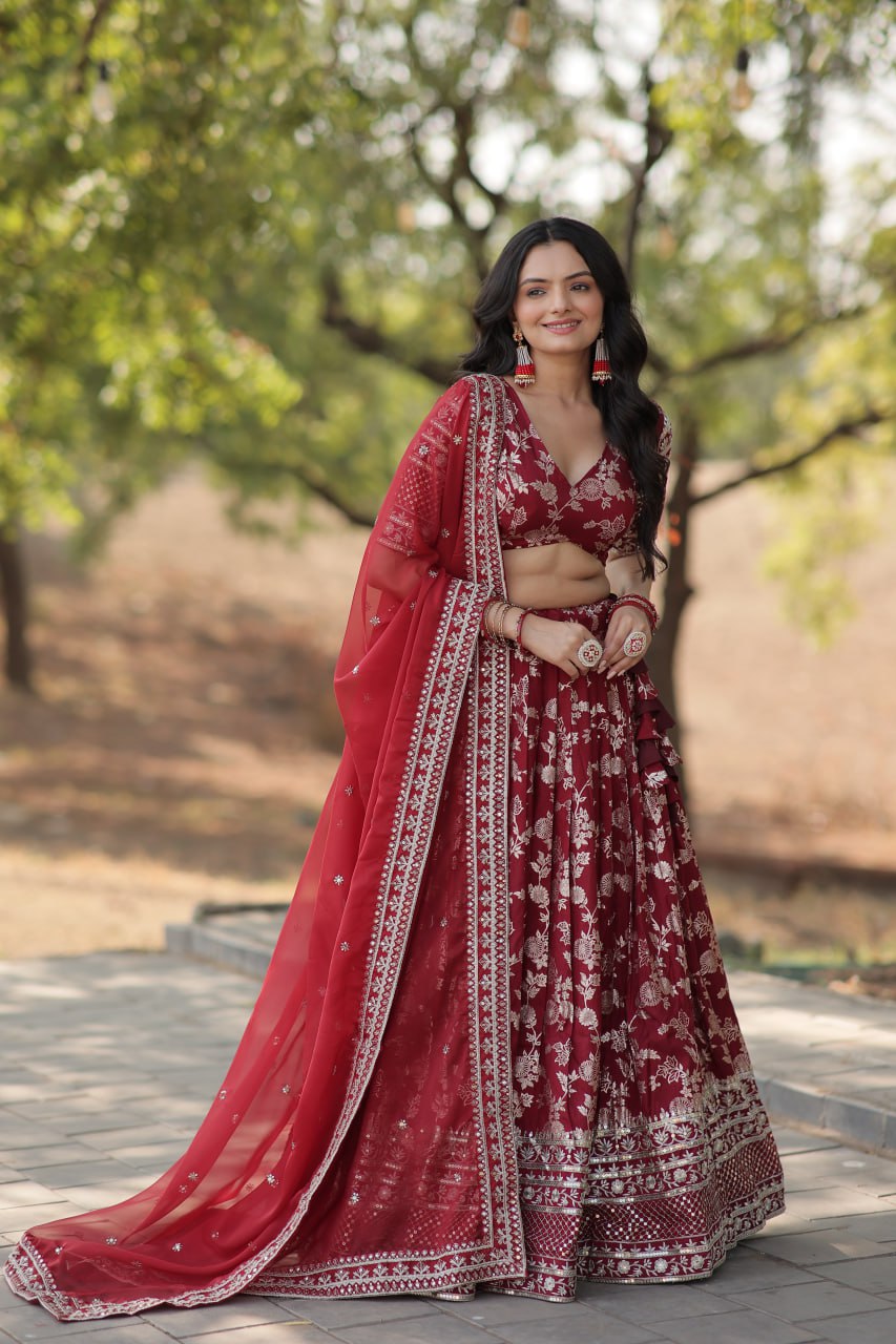 Jacquard Embroidered Sequins Lehenga Choli with Dupatta