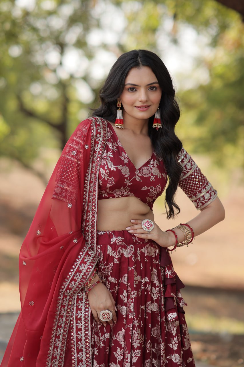 Jacquard Embroidered Sequins Lehenga Choli with Dupatta