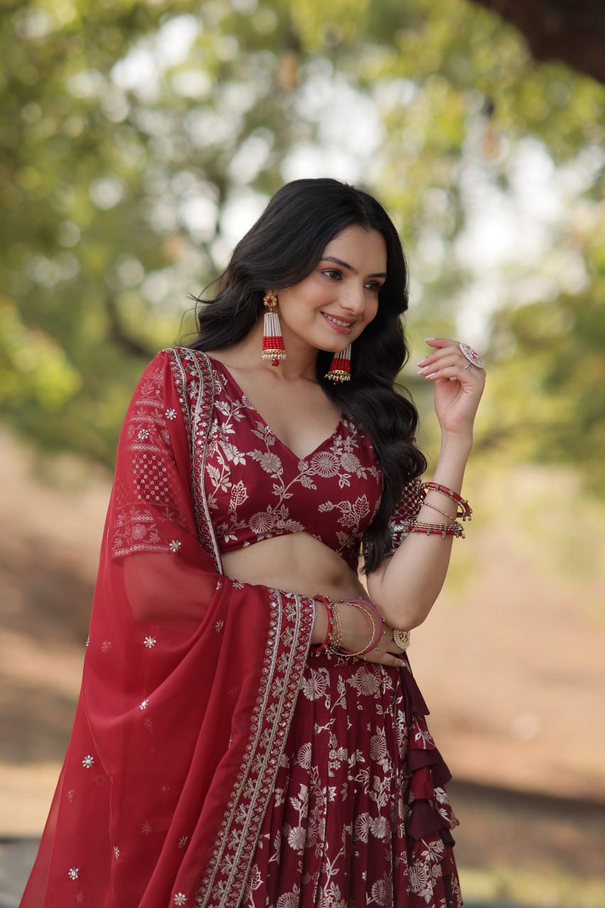 Jacquard Embroidered Sequins Lehenga Choli with Dupatta