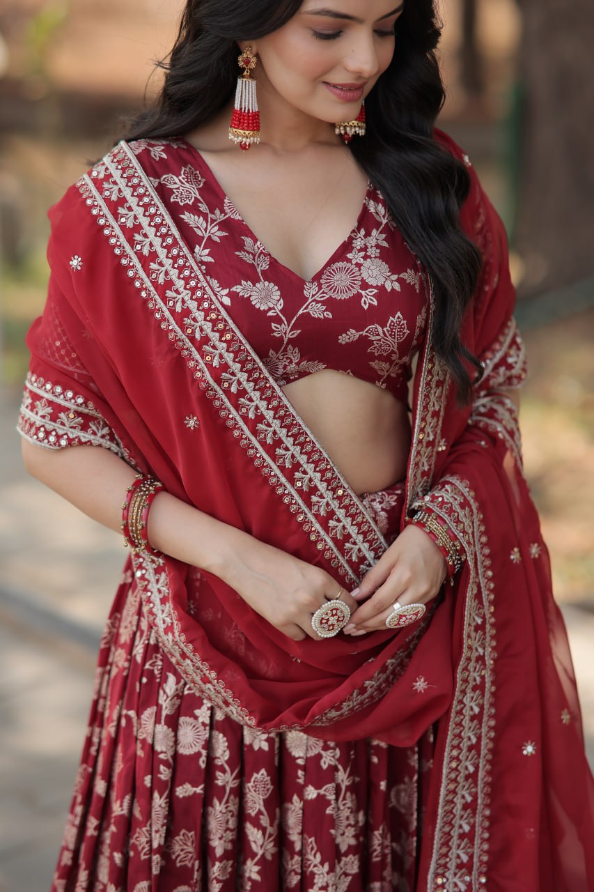 Jacquard Embroidered Sequins Lehenga Choli with Dupatta