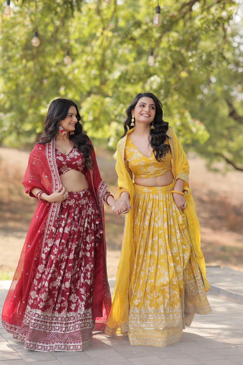 Jacquard Embroidered Sequins Lehenga Choli with Dupatta