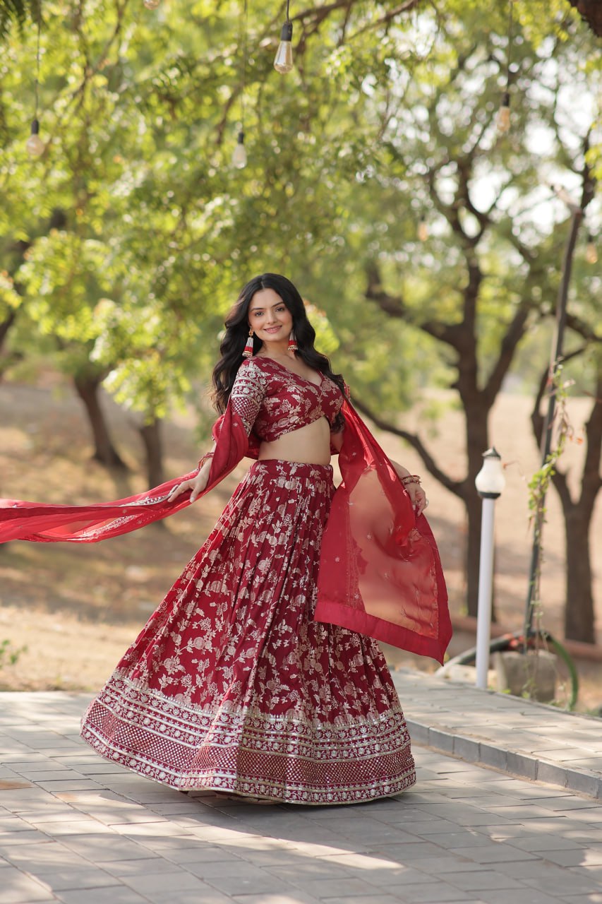 Jacquard Embroidered Sequins Lehenga Choli with Dupatta