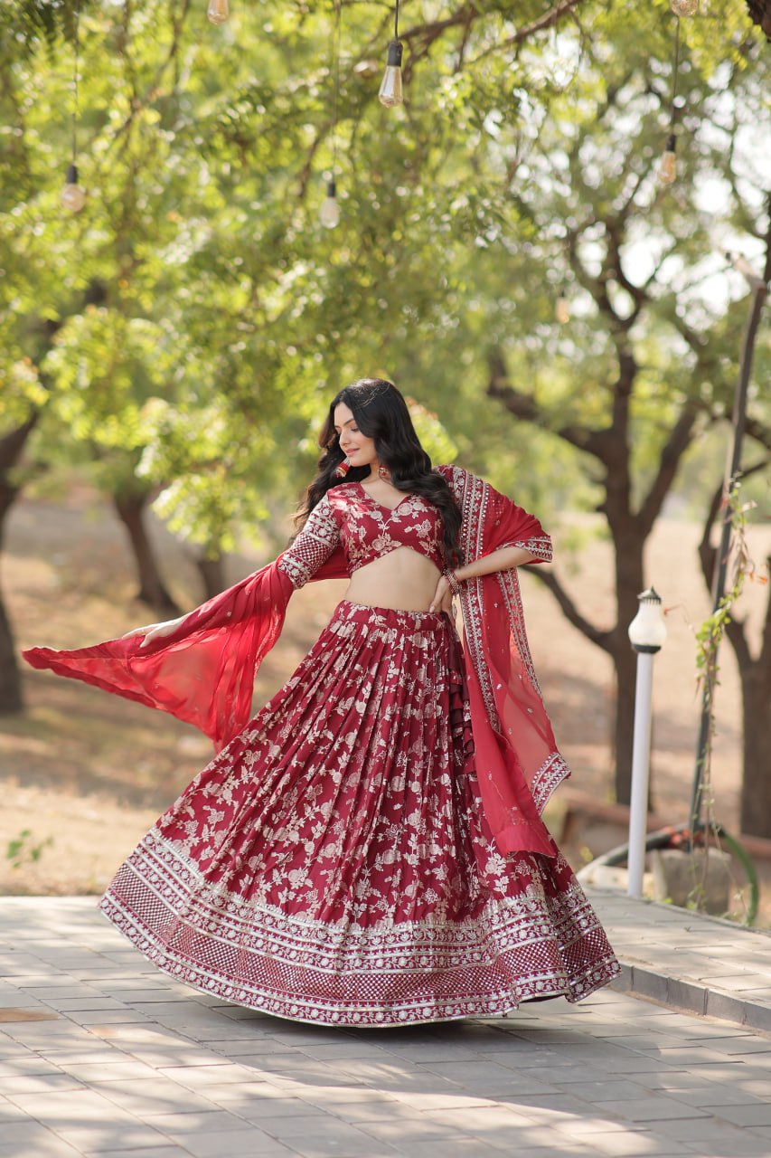 Jacquard Embroidered Sequins Lehenga Choli with Dupatta
