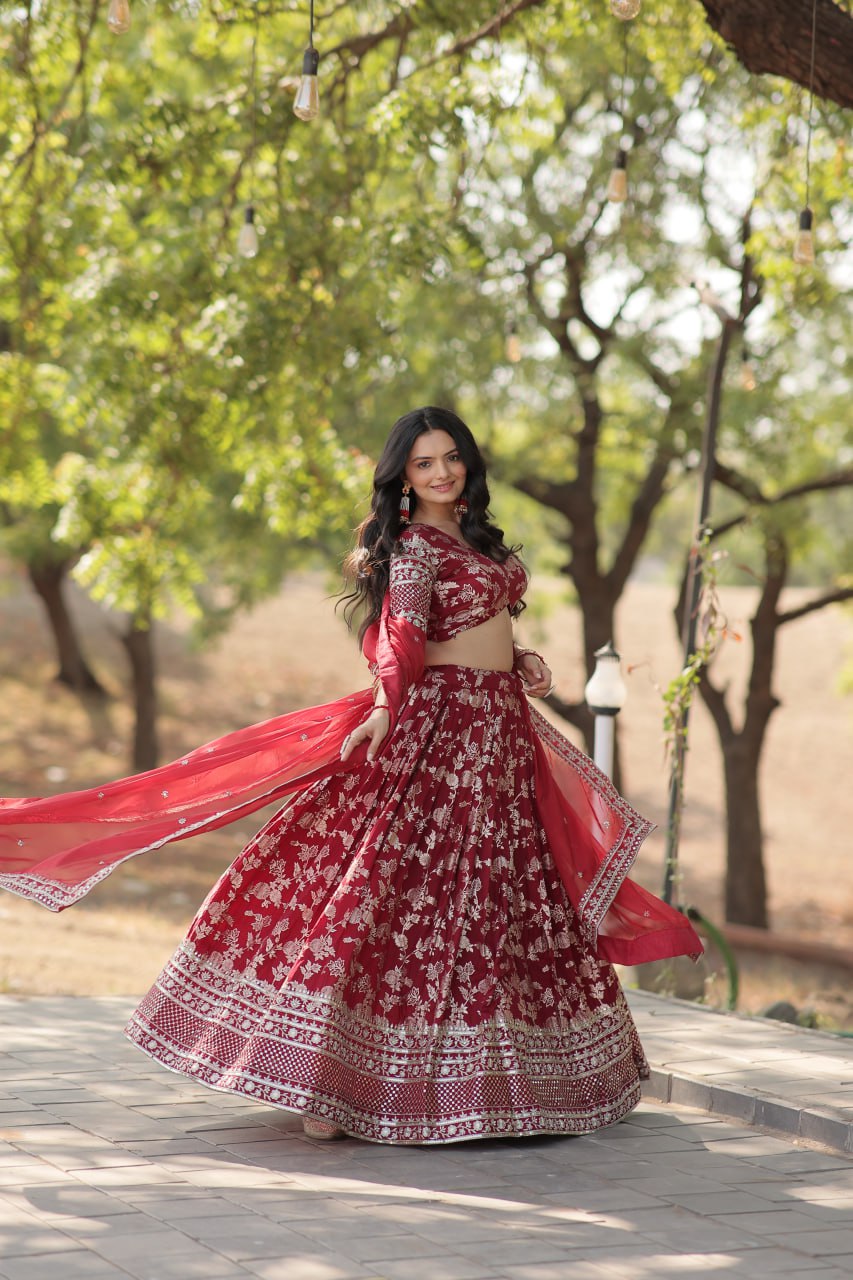 Jacquard Embroidered Sequins Lehenga Choli with Dupatta