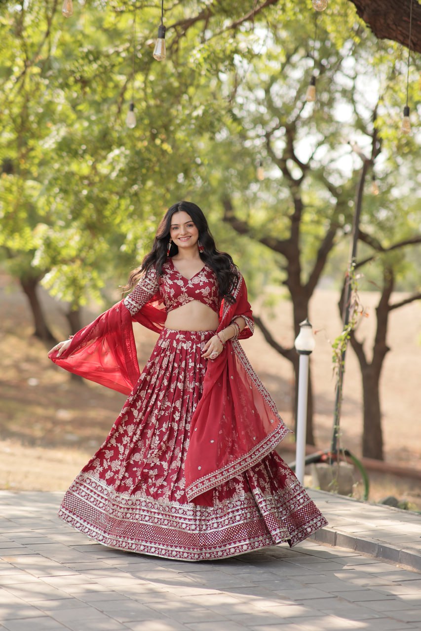 Jacquard Embroidered Sequins Lehenga Choli with Dupatta
