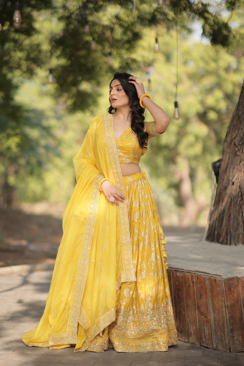 Jacquard Embroidered Sequins Lehenga Choli with Dupatta