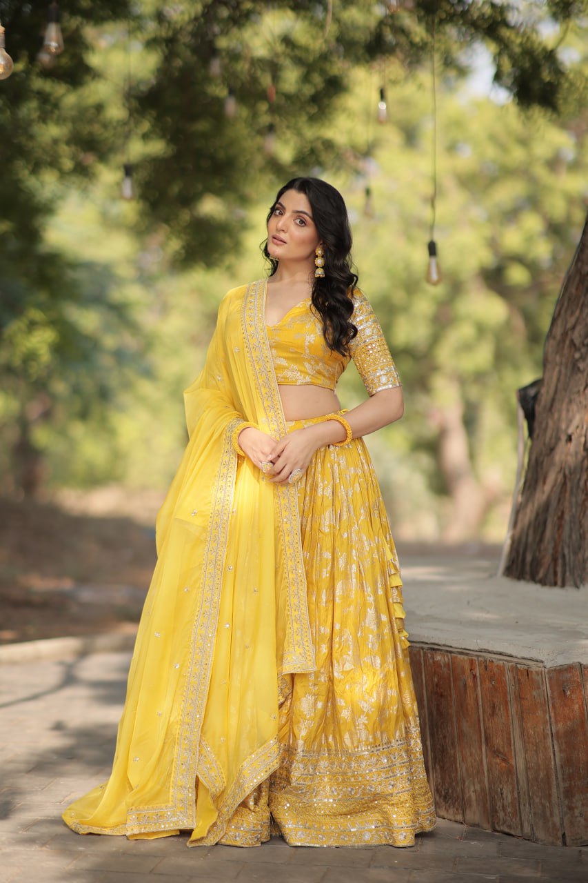 Jacquard Embroidered Sequins Lehenga Choli with Dupatta