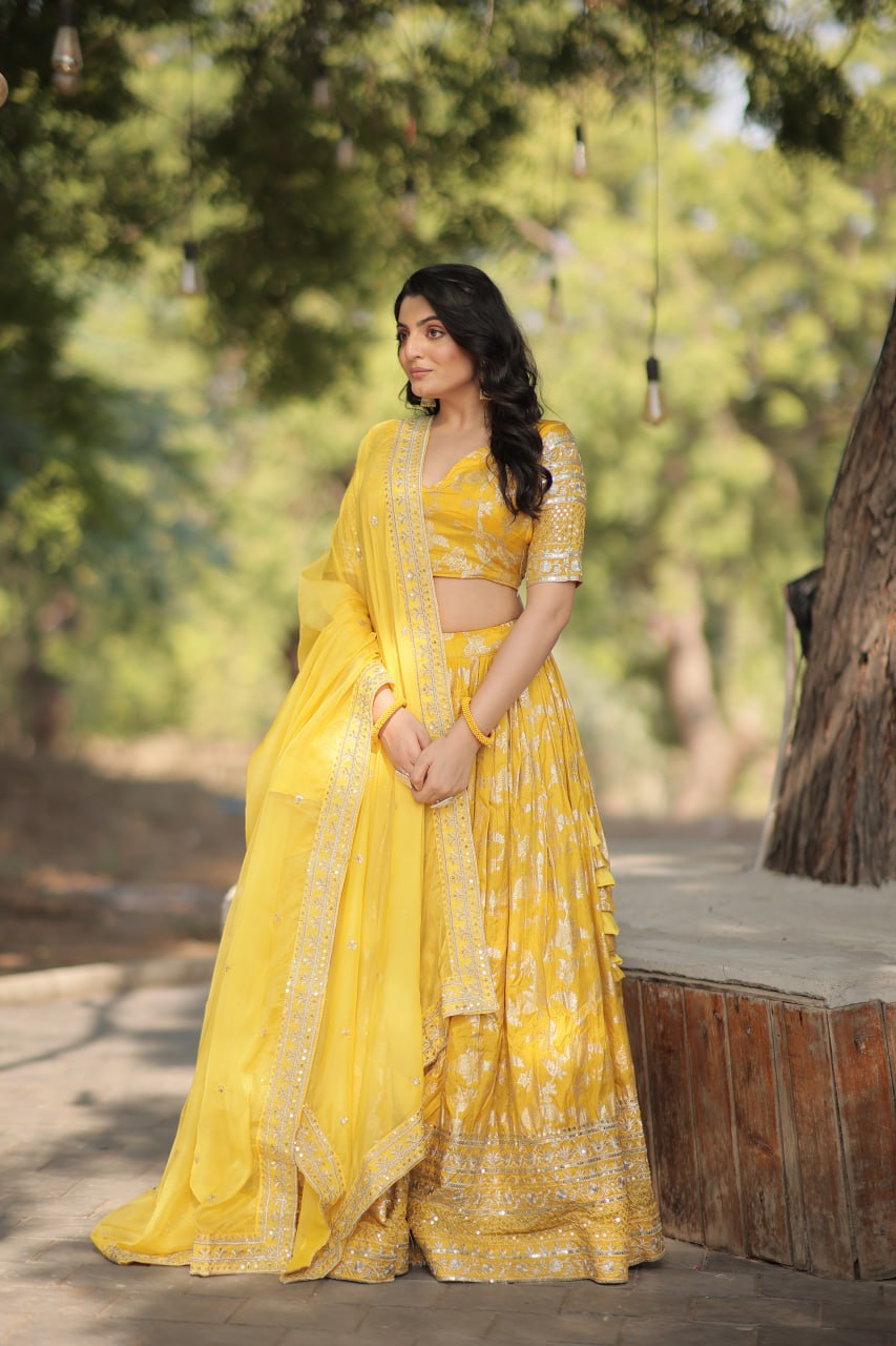 Jacquard Embroidered Sequins Lehenga Choli with Dupatta