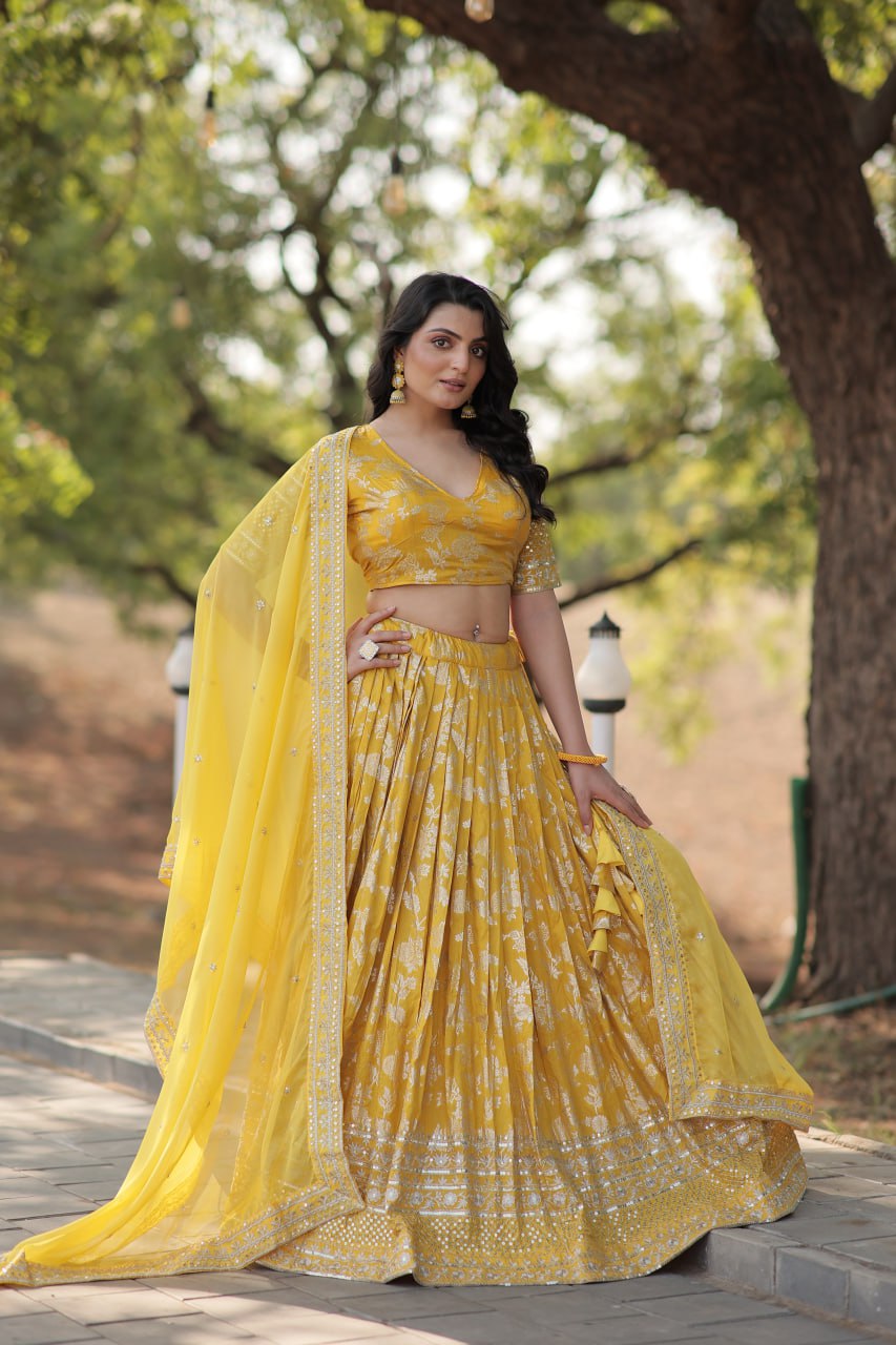Jacquard Embroidered Sequins Lehenga Choli with Dupatta