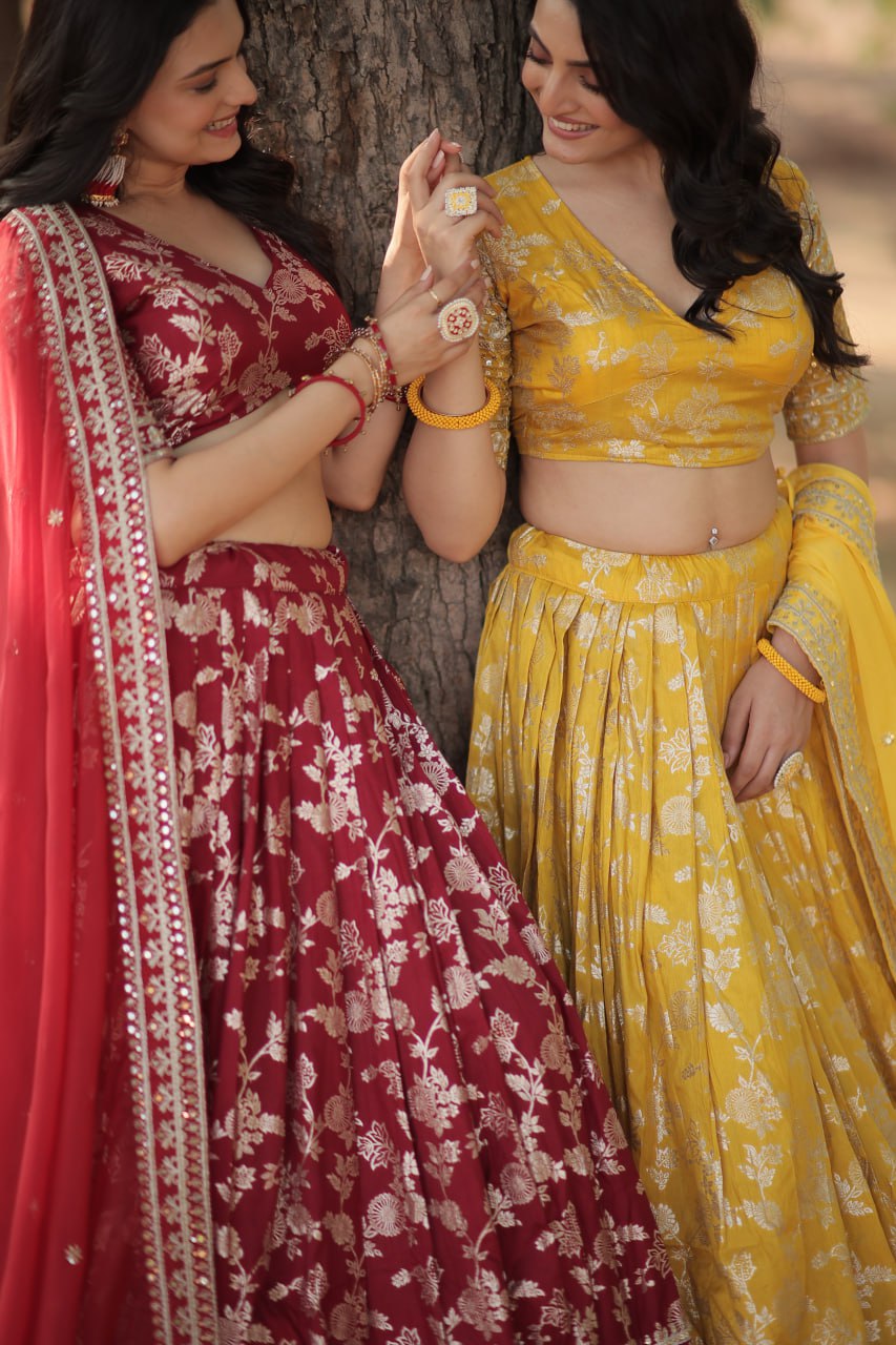 Jacquard Embroidered Sequins Lehenga Choli with Dupatta