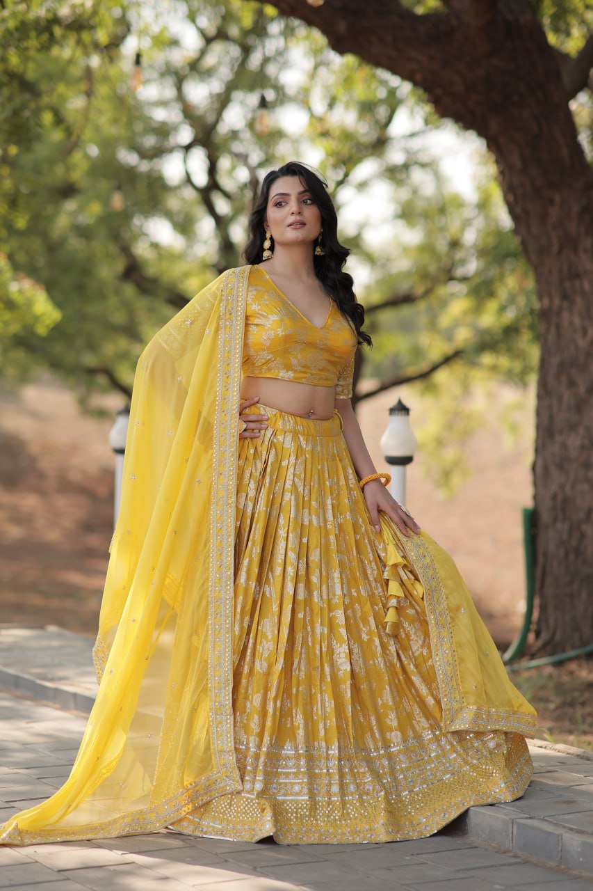 Jacquard Embroidered Sequins Lehenga Choli with Dupatta