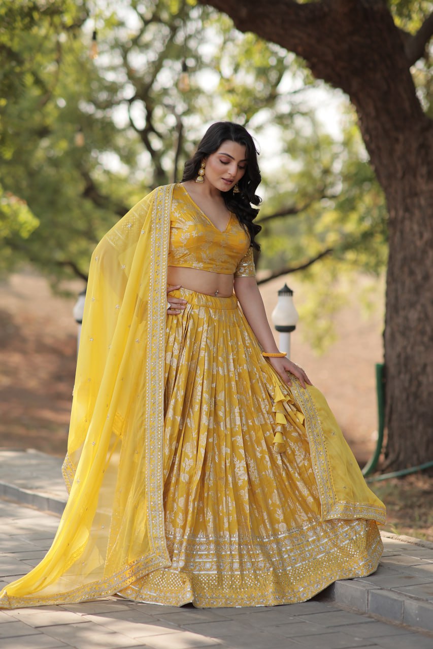 Jacquard Embroidered Sequins Lehenga Choli with Dupatta