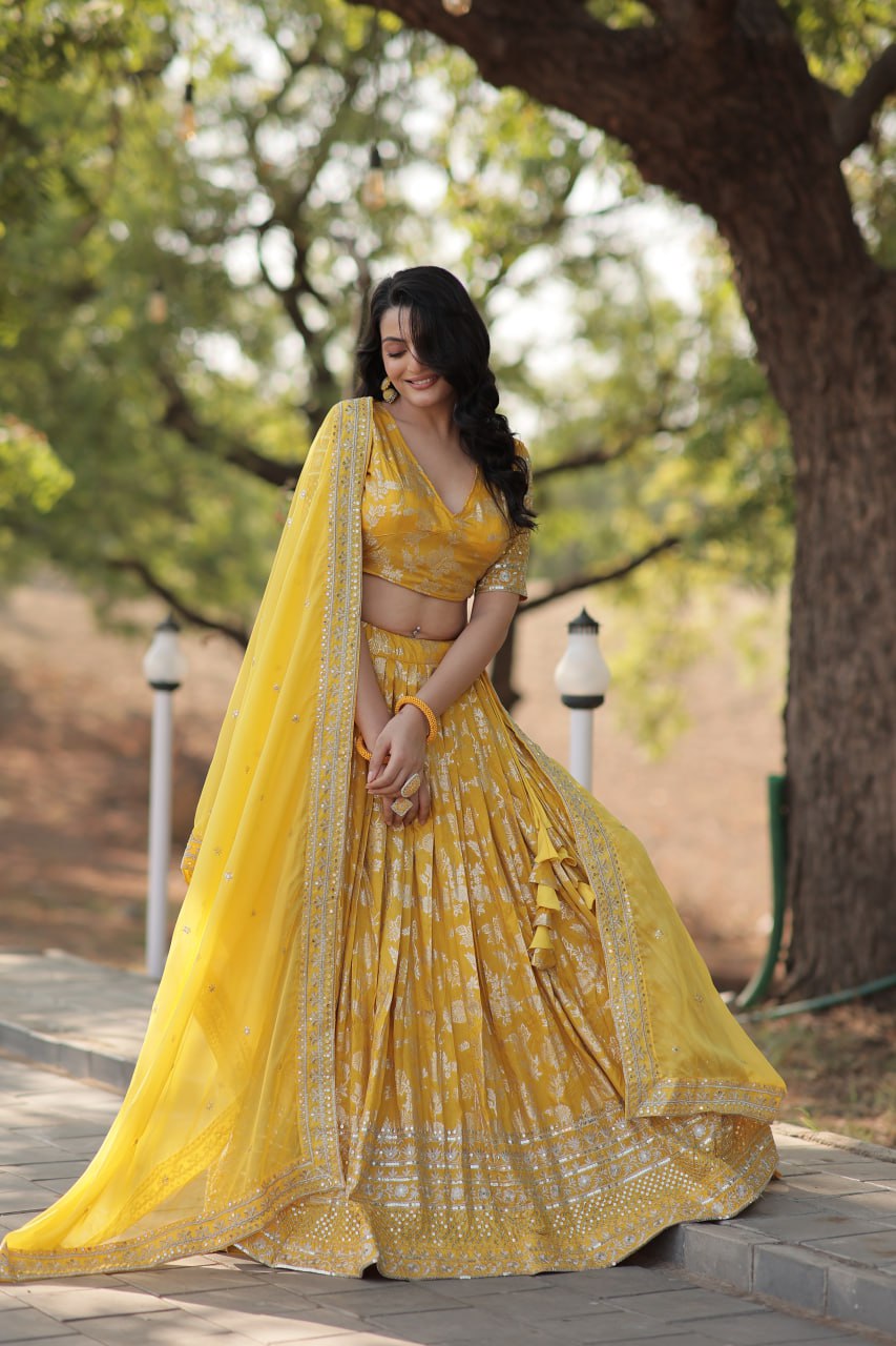 Jacquard Embroidered Sequins Lehenga Choli with Dupatta