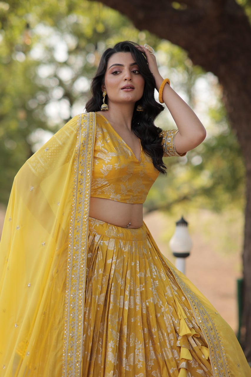 Jacquard Embroidered Sequins Lehenga Choli with Dupatta