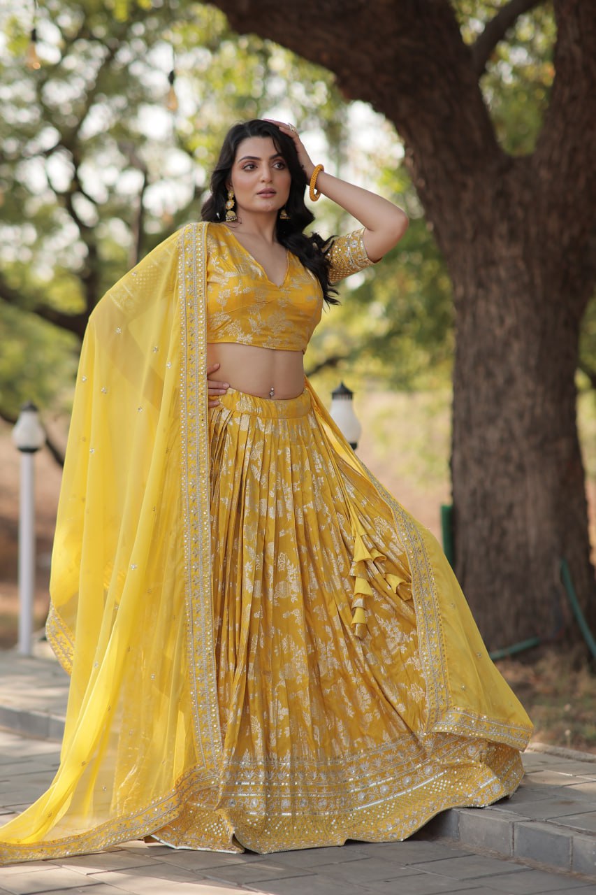 Jacquard Embroidered Sequins Lehenga Choli with Dupatta