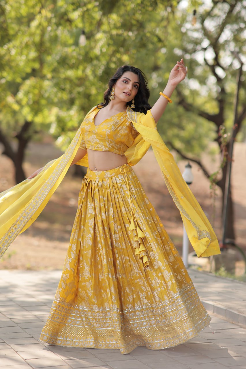 Jacquard Embroidered Sequins Lehenga Choli with Dupatta