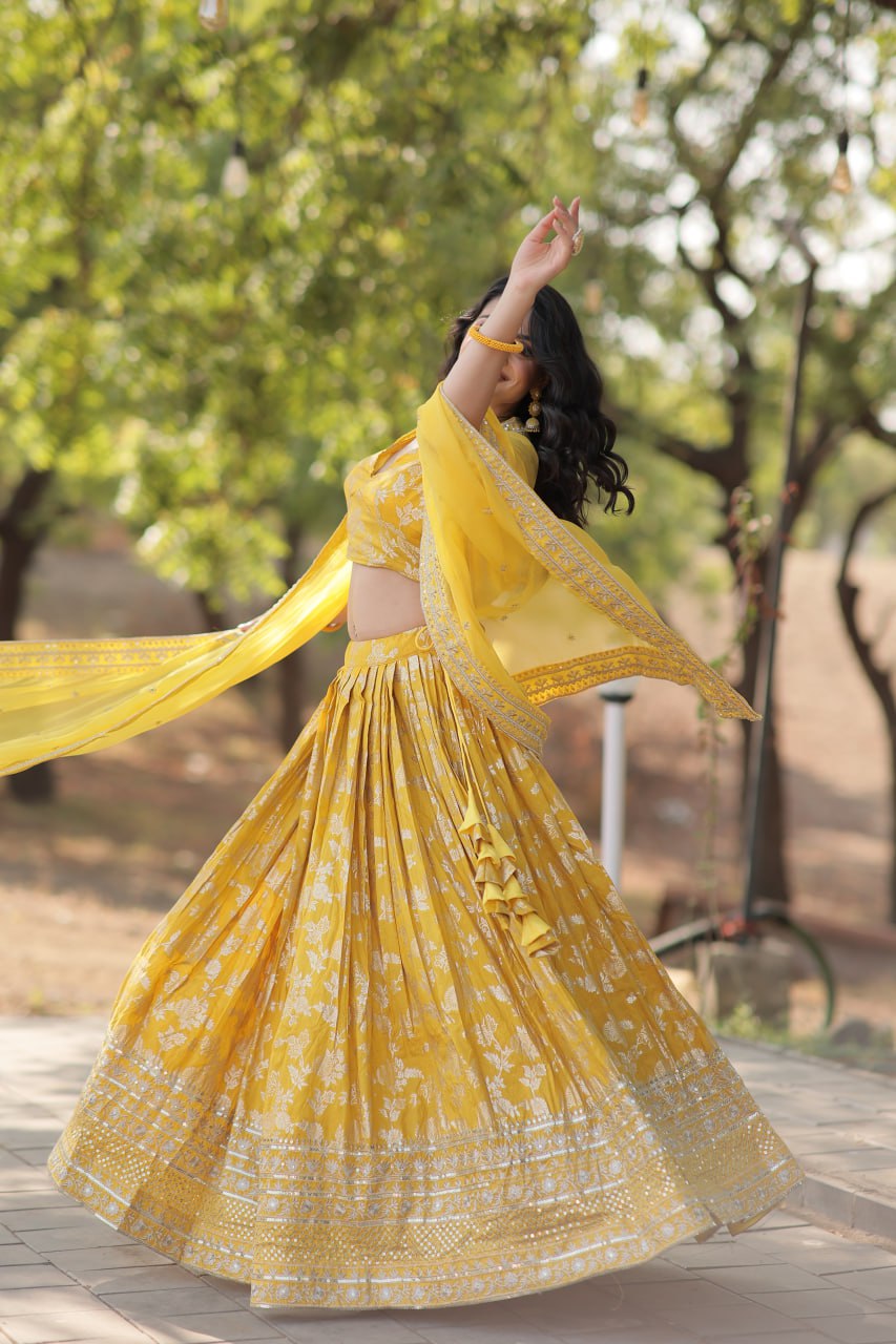 Jacquard Embroidered Sequins Lehenga Choli with Dupatta