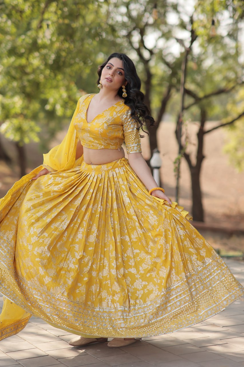 Jacquard Embroidered Sequins Lehenga Choli with Dupatta