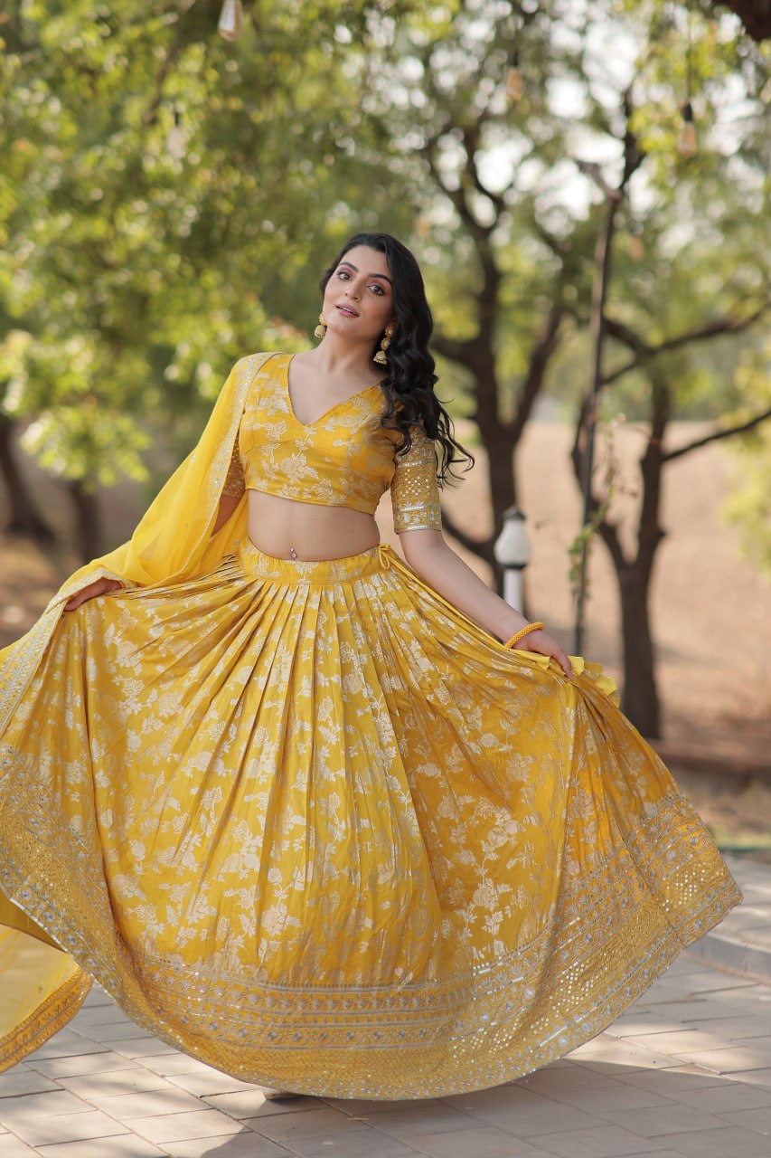 Jacquard Embroidered Sequins Lehenga Choli with Dupatta