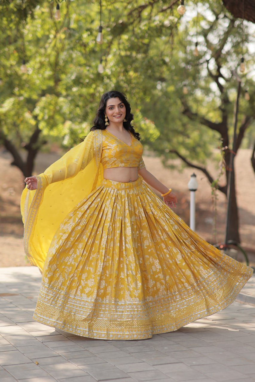 Jacquard Embroidered Sequins Lehenga Choli with Dupatta